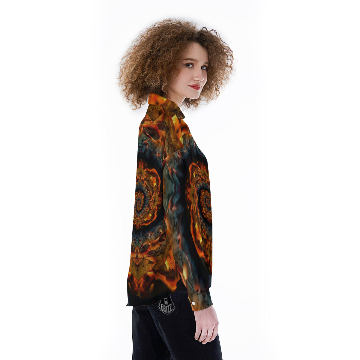 Keleidoscope Lava Texture Print Women's Long Sleeve Shirts-grizzshop