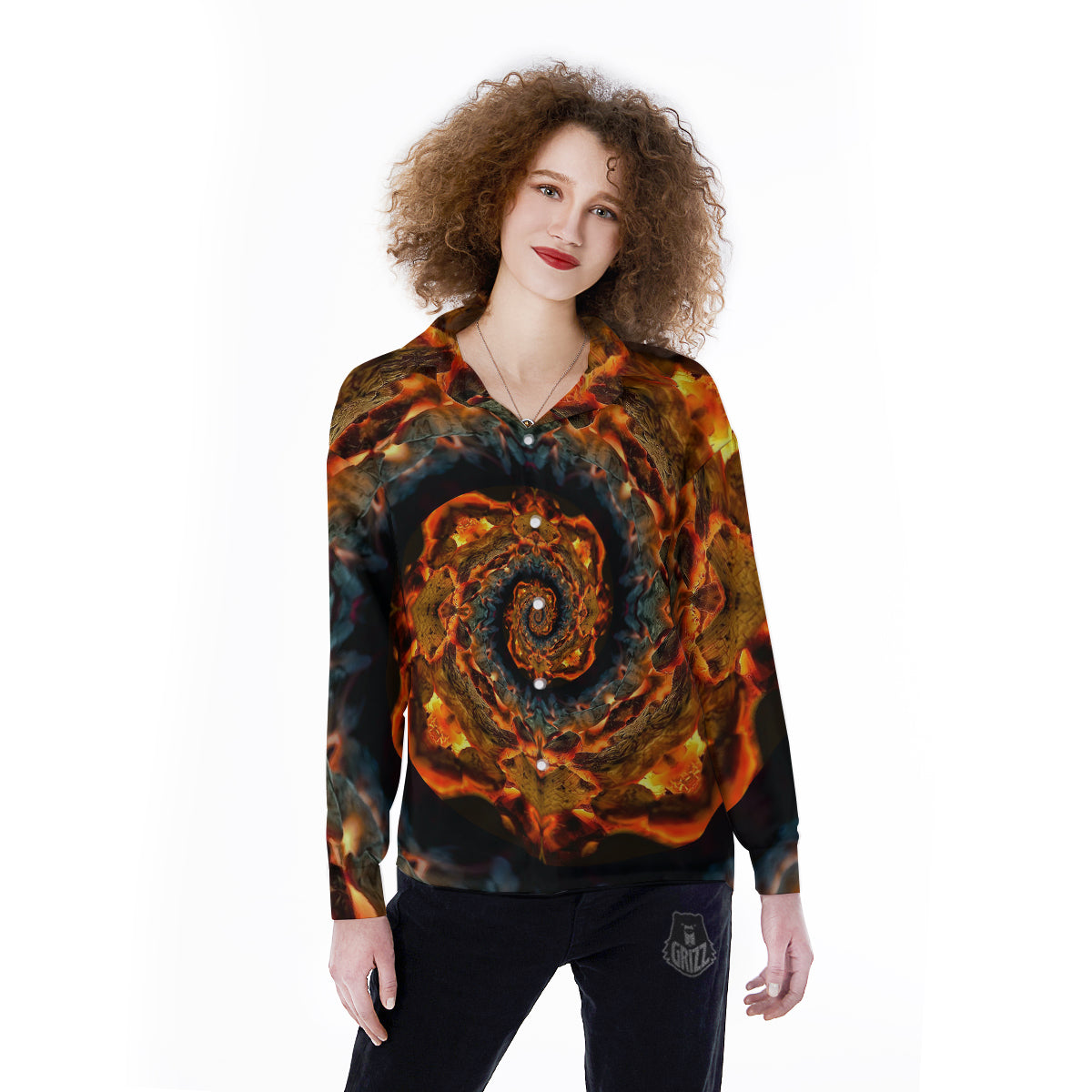 Keleidoscope Lava Texture Print Women's Long Sleeve Shirts-grizzshop
