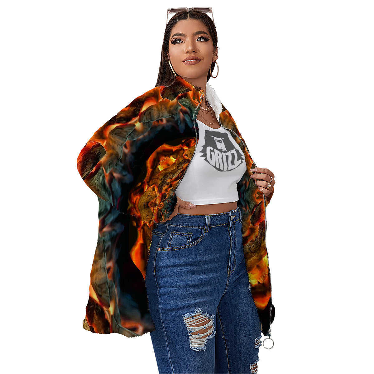 Keleidoscope Lava Texture Print Women's Sherpa Jacket-grizzshop