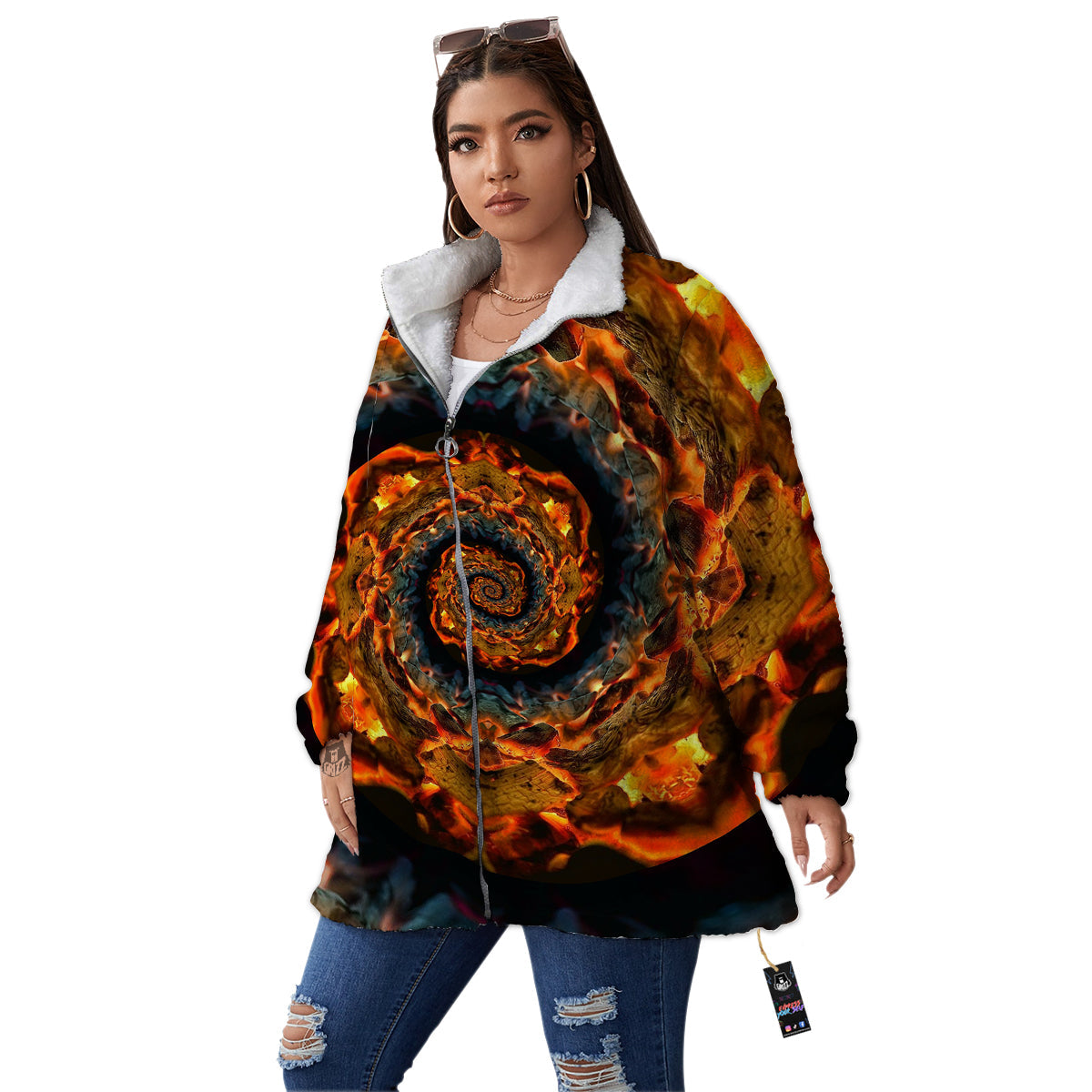 Keleidoscope Lava Texture Print Women's Sherpa Jacket-grizzshop