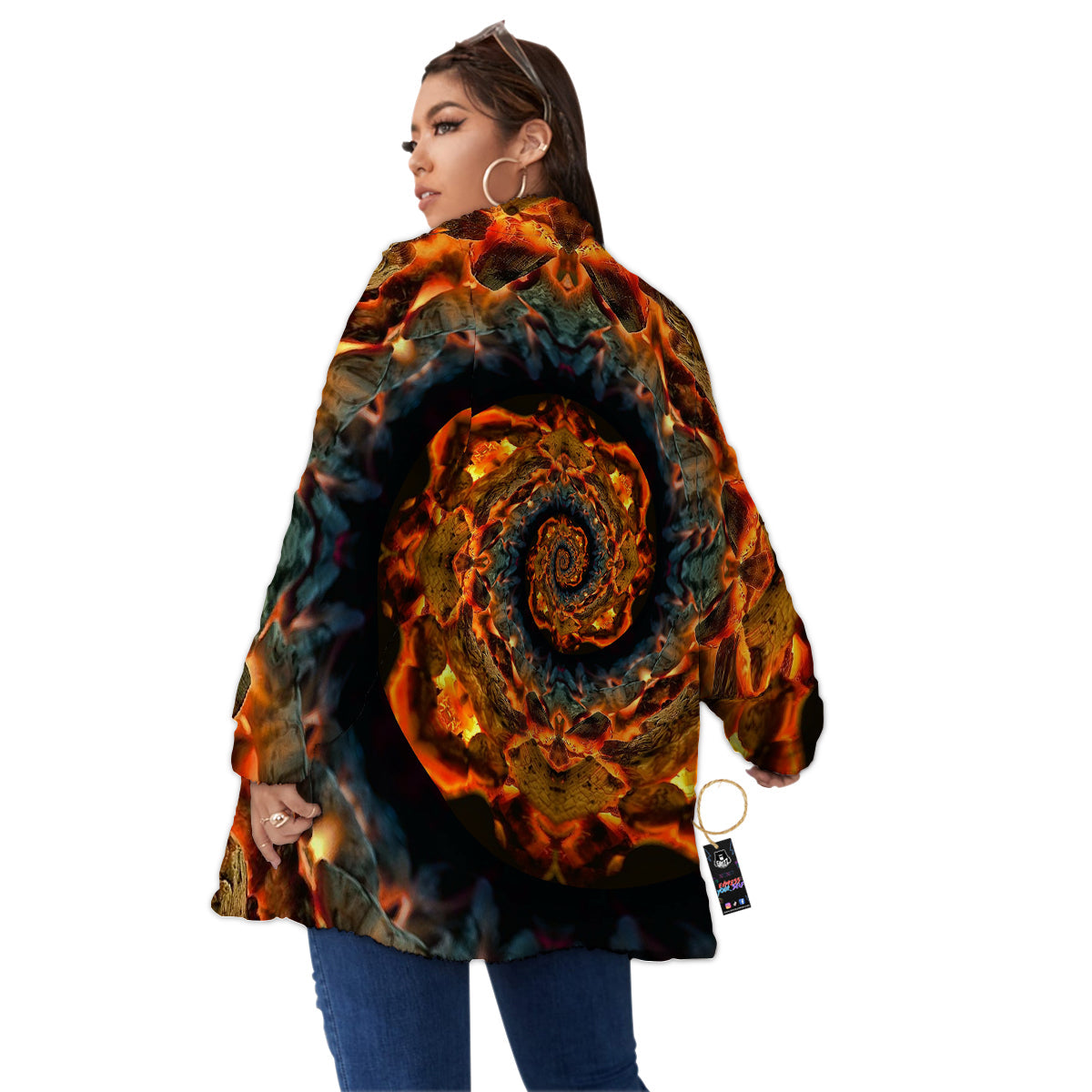 Keleidoscope Lava Texture Print Women's Sherpa Jacket-grizzshop