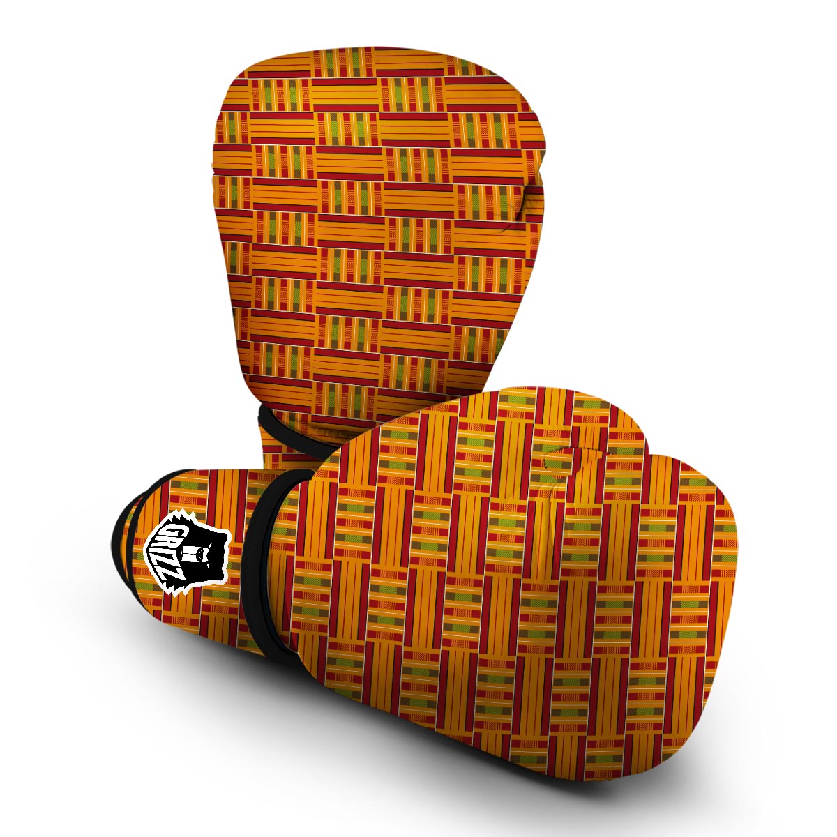 Kente African Orange Print Pattern Boxing Gloves-grizzshop