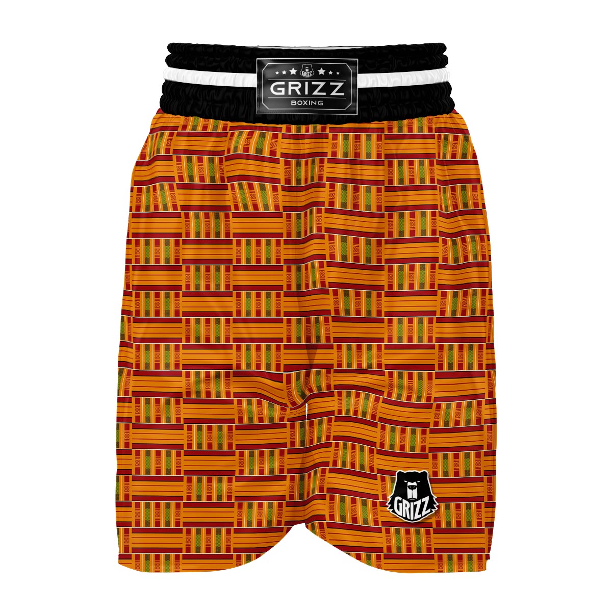 Kente African Orange Print Pattern Boxing Shorts-grizzshop