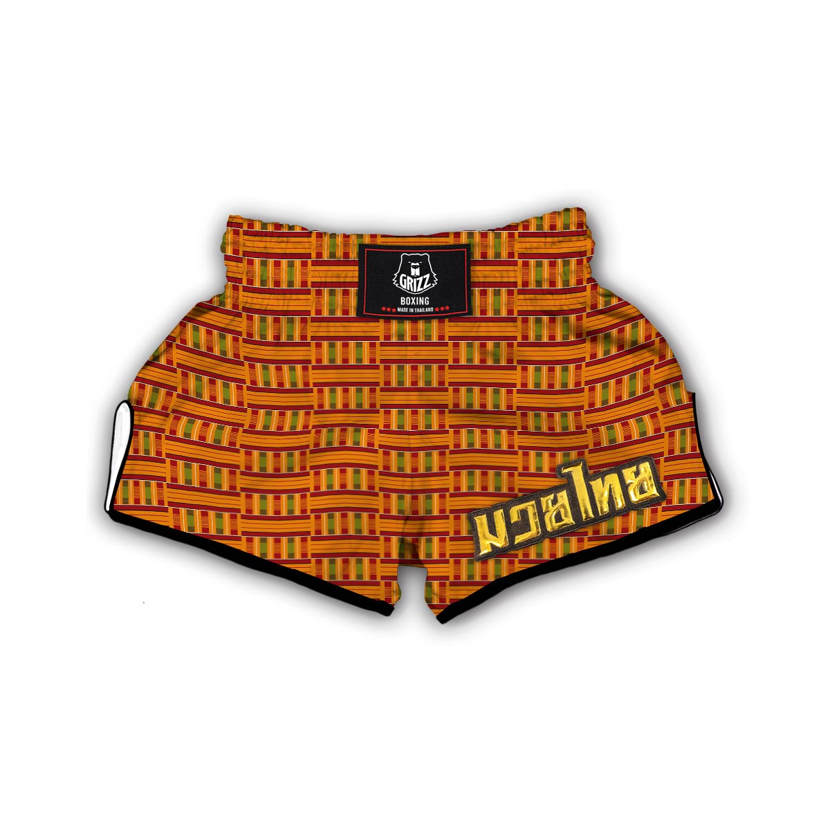 Kente African Orange Print Pattern Muay Thai Boxing Shorts-grizzshop