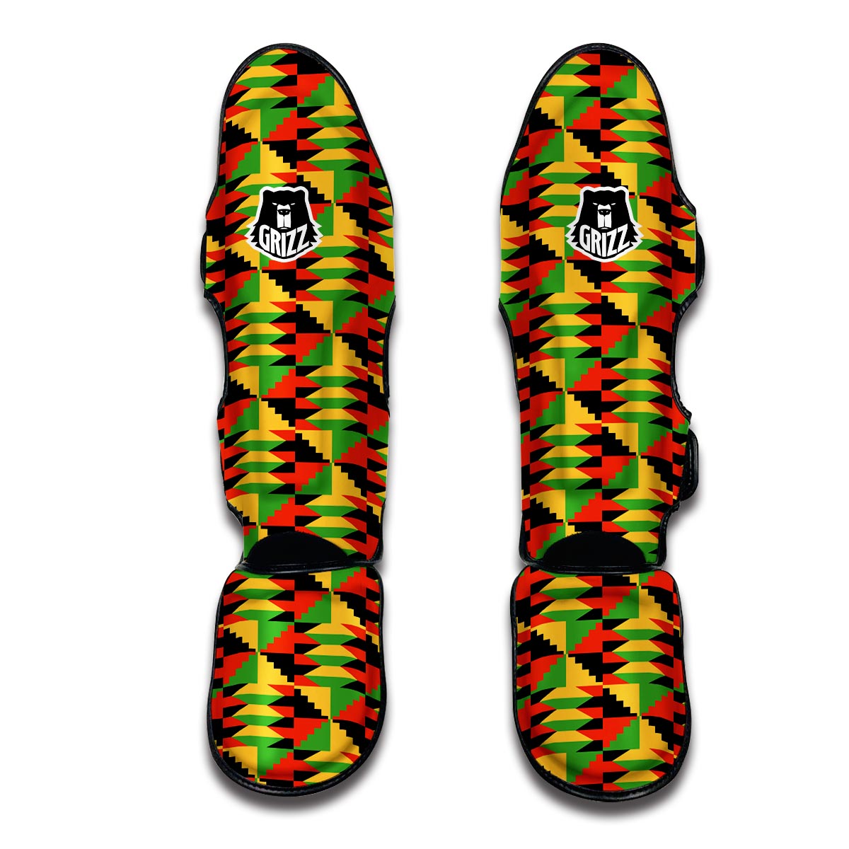 Kente African Pattern Print Muay Thai Shin Guards-grizzshop