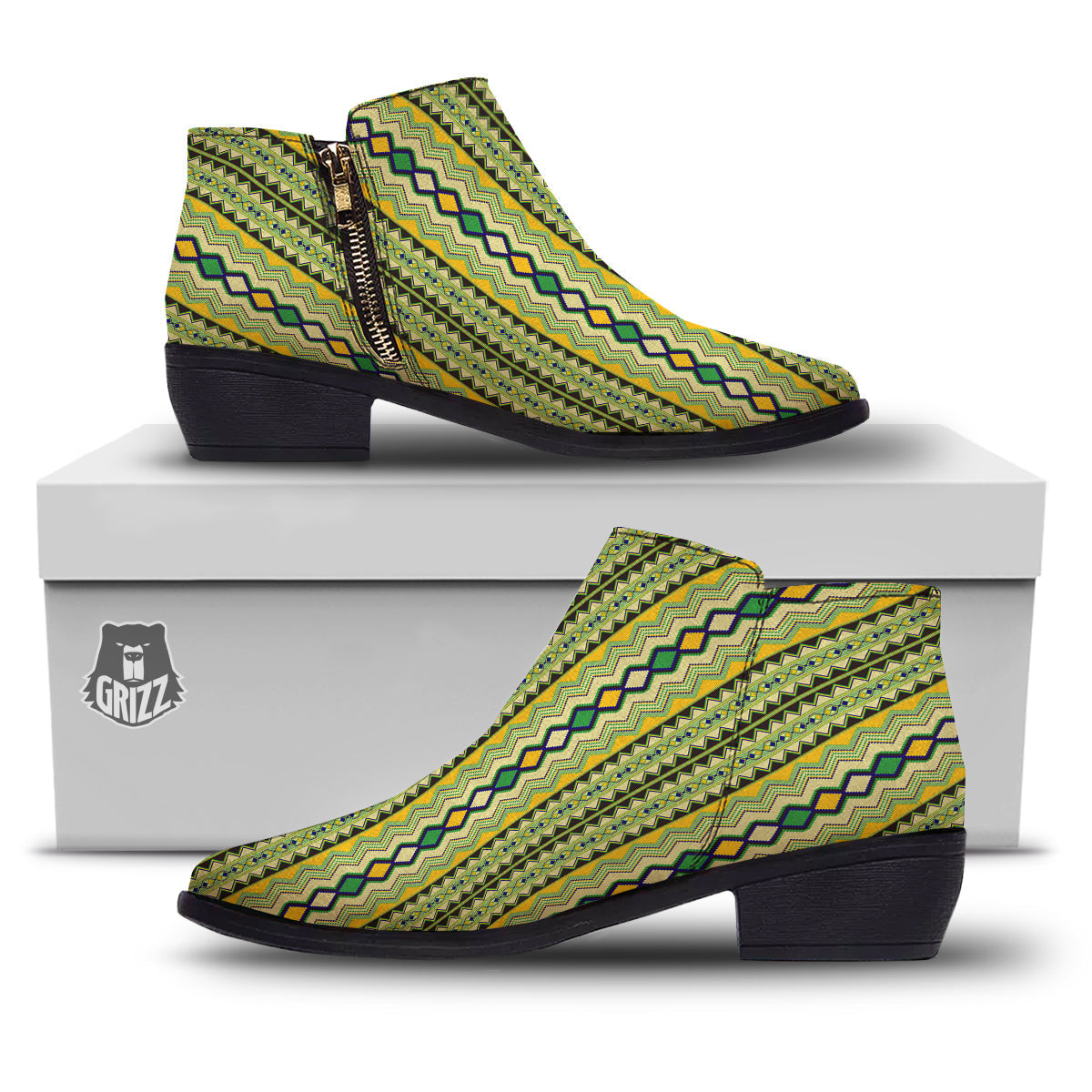 Kente African Print Pattern Ankle Boots-grizzshop