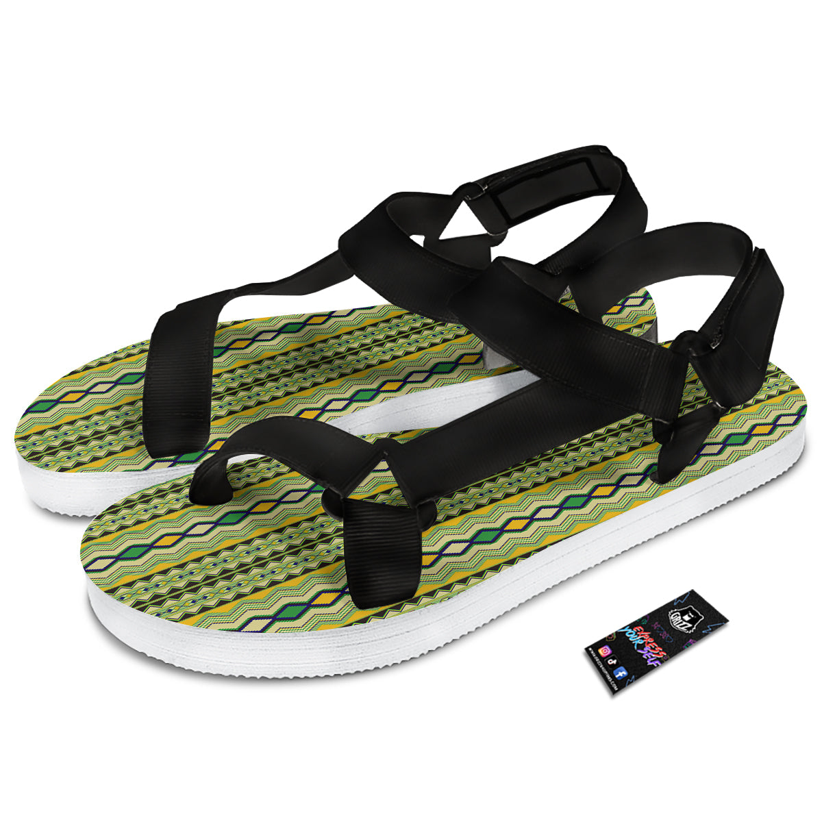 Kente African Print Pattern Black Open Toe Sandals-grizzshop
