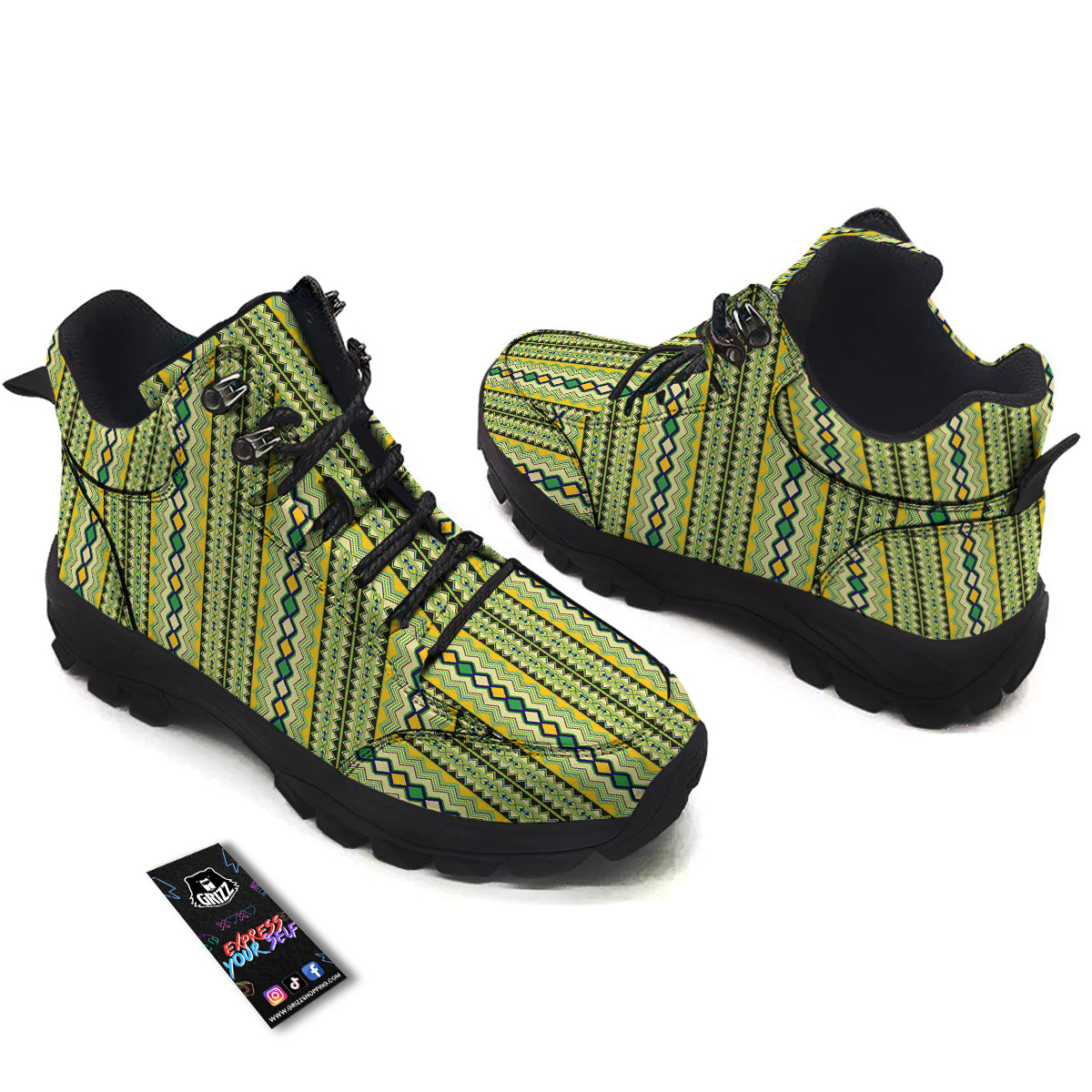 Kente African Print Pattern Hiking Shoes-grizzshop