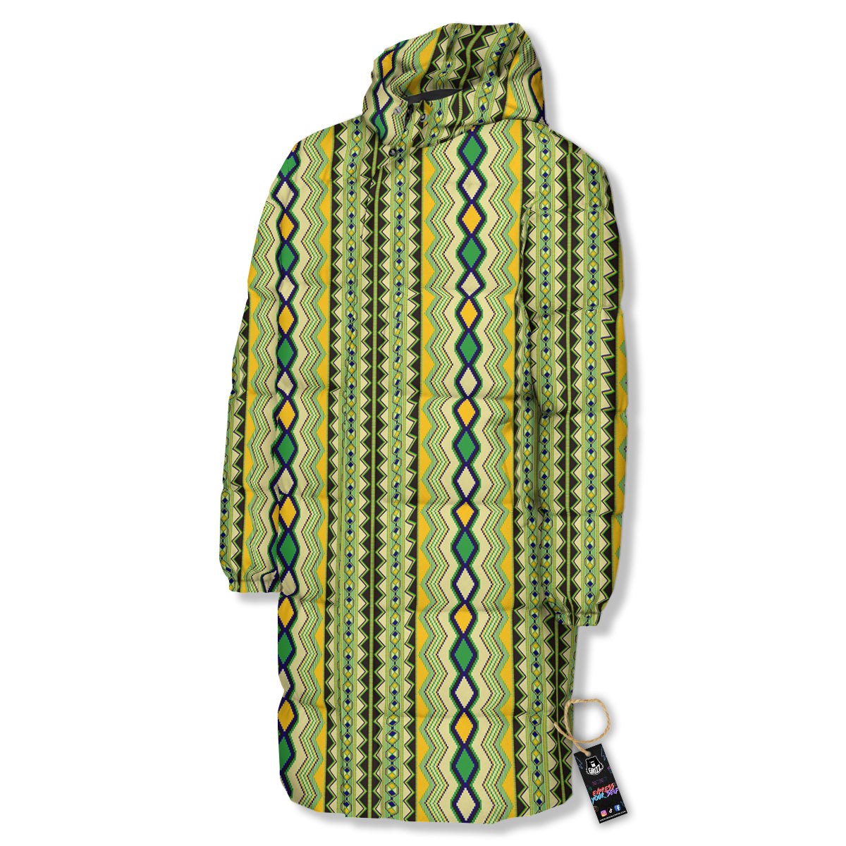 Kente African Print Pattern Long Down Jacket-grizzshop