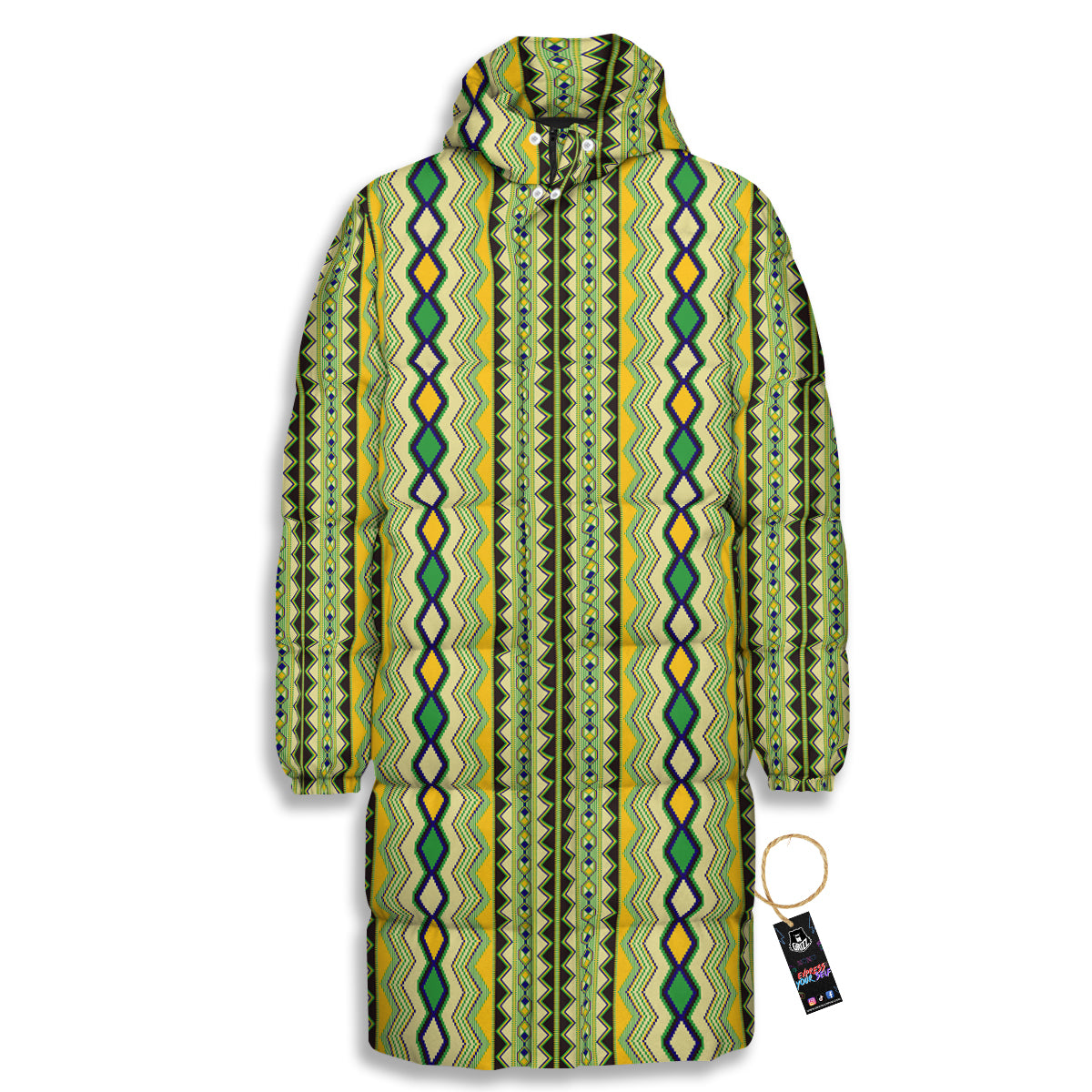 Kente African Print Pattern Long Down Jacket-grizzshop