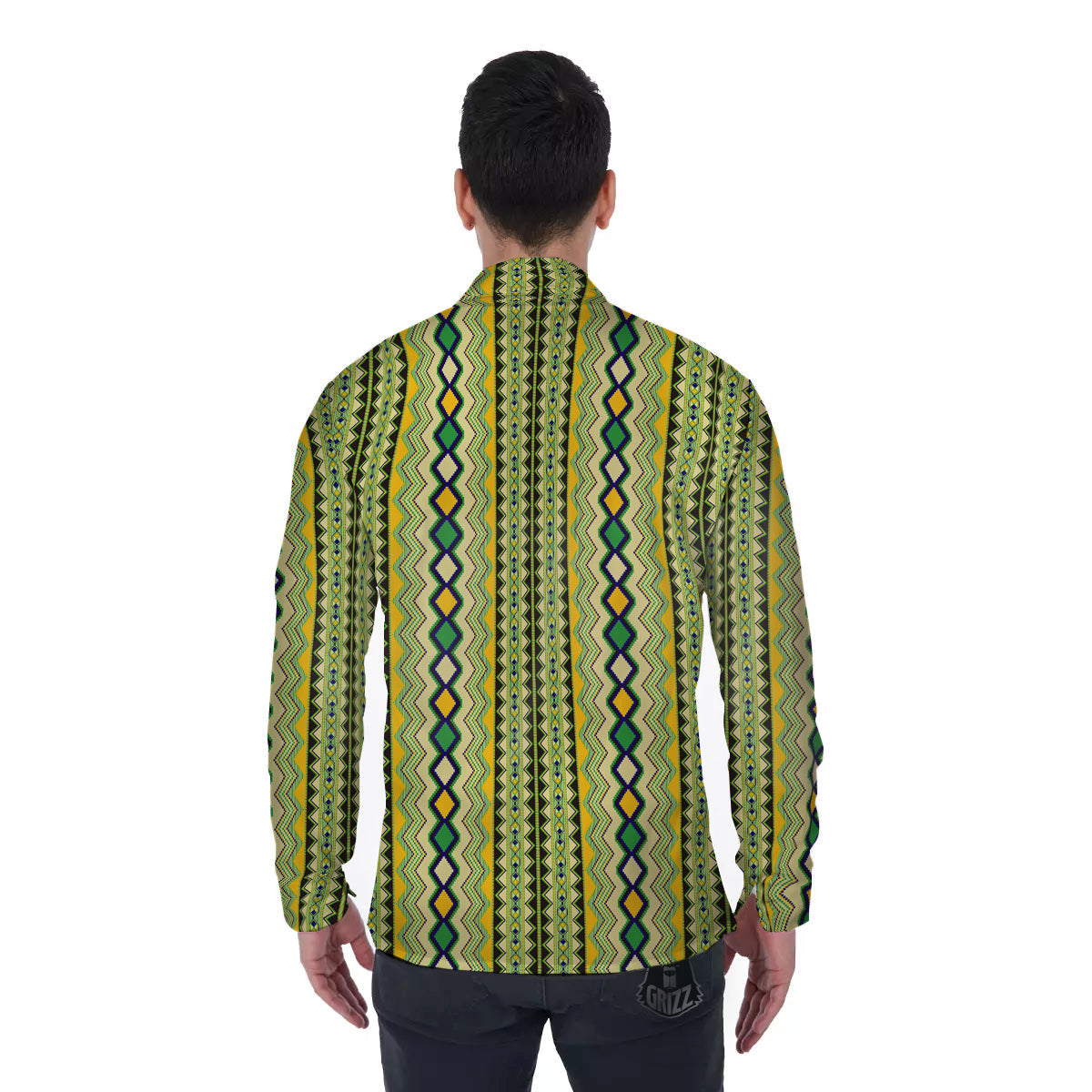 Kente African Print Pattern Men's Long Sleeve Shirts-grizzshop