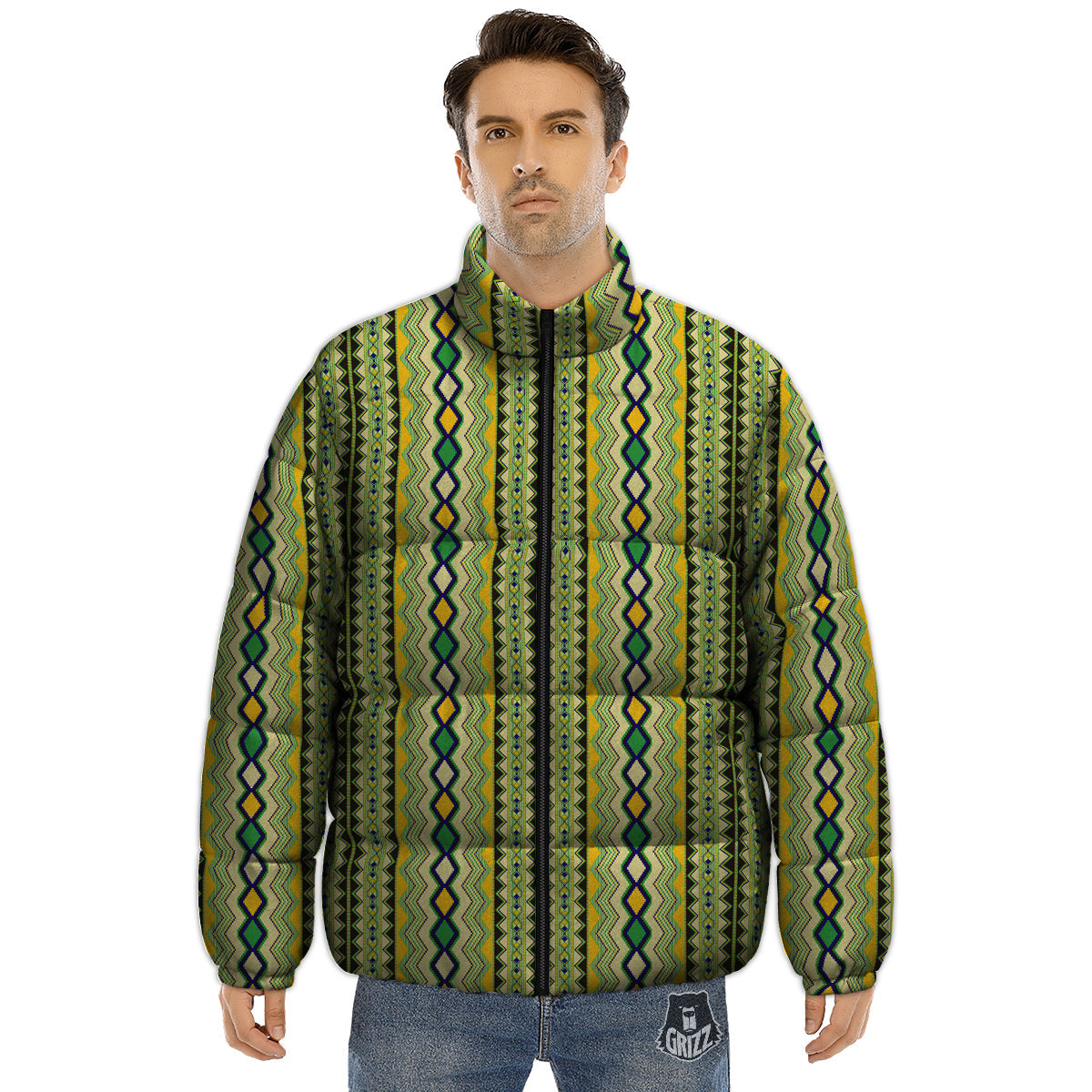 Kente African Print Pattern Puffer Jacket-grizzshop