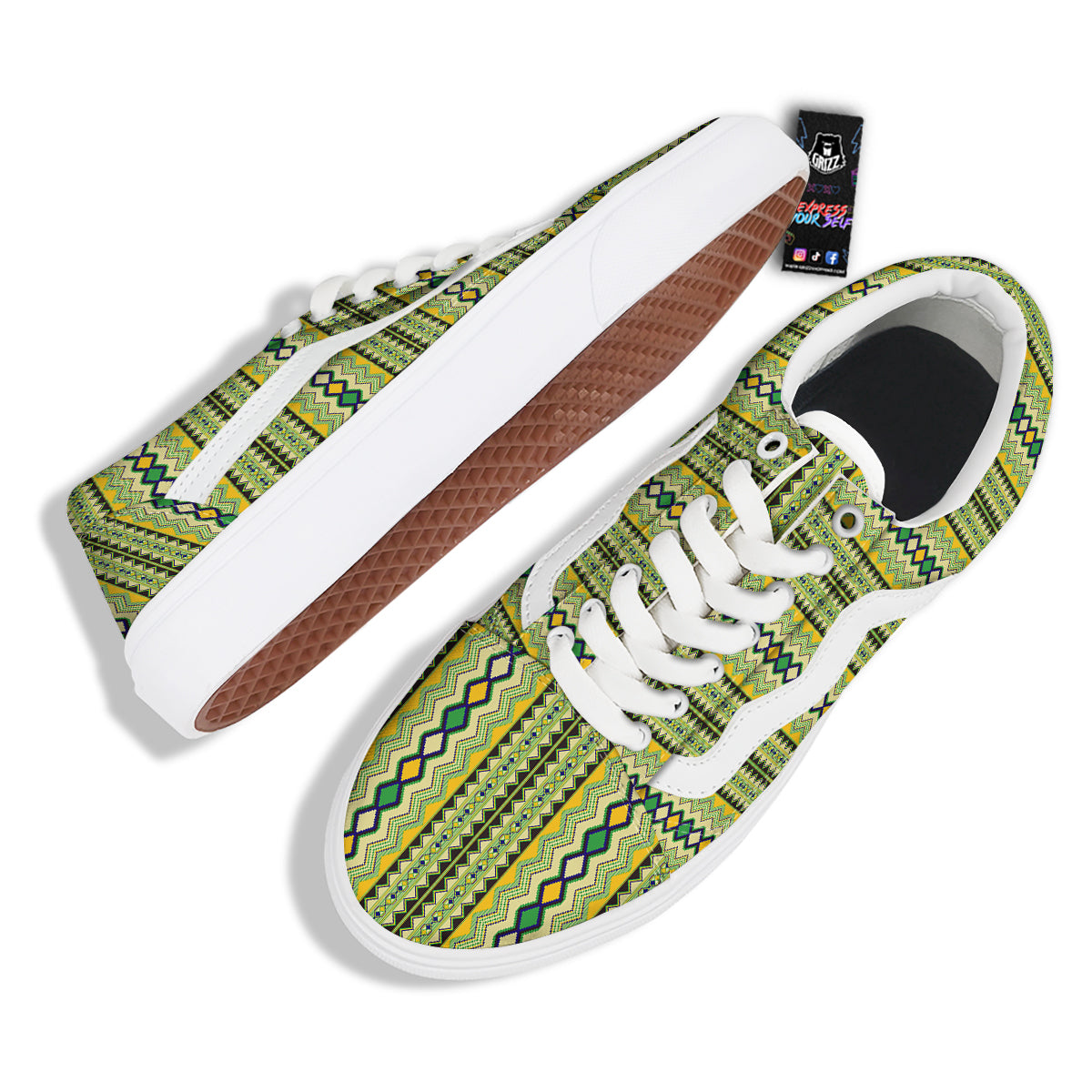 Kente African Print Pattern Skate Shoes-grizzshop