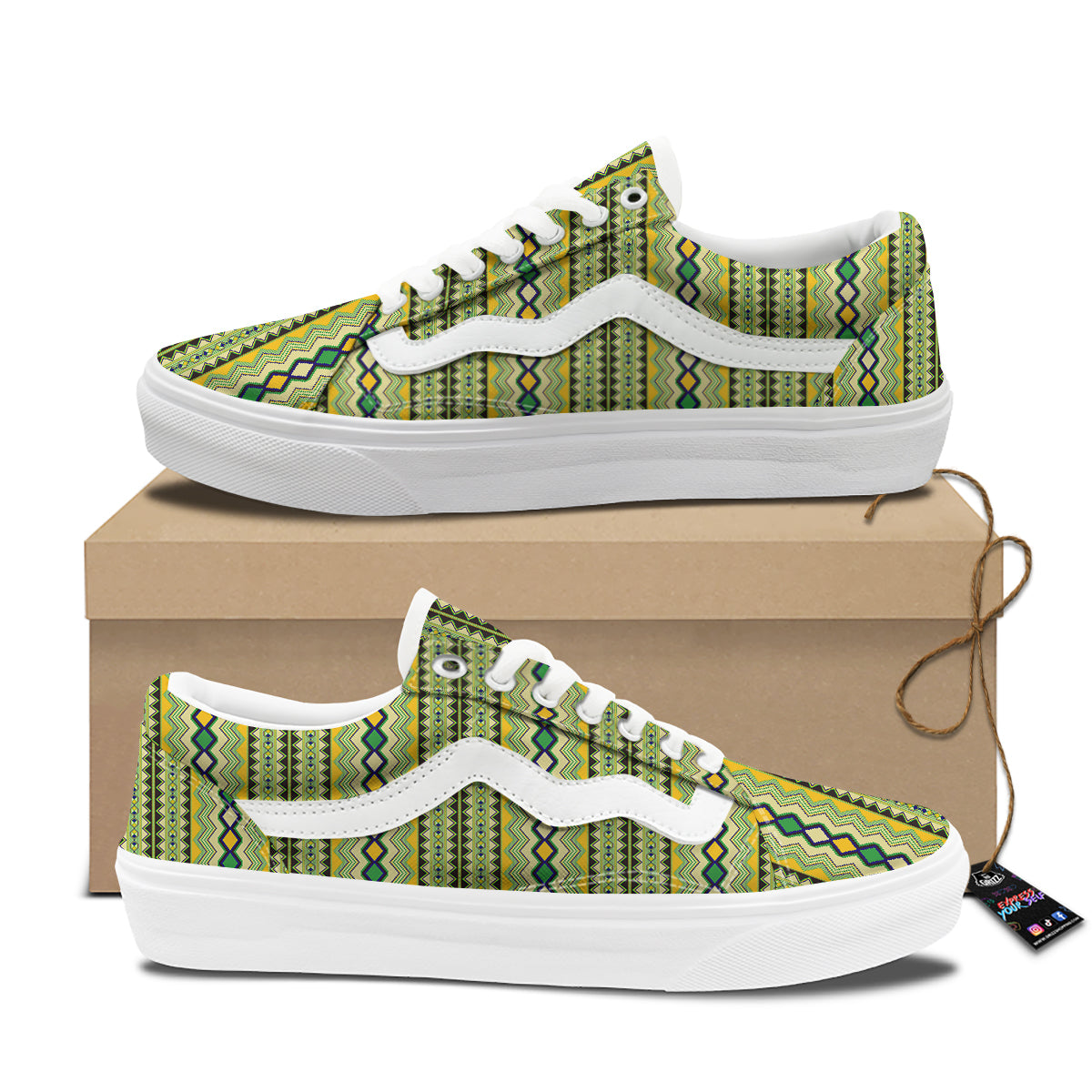 Kente African Print Pattern Skate Shoes-grizzshop