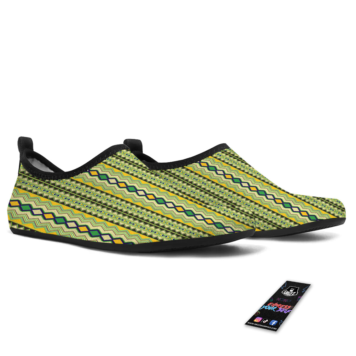 Kente African Print Pattern Water Shoes-grizzshop