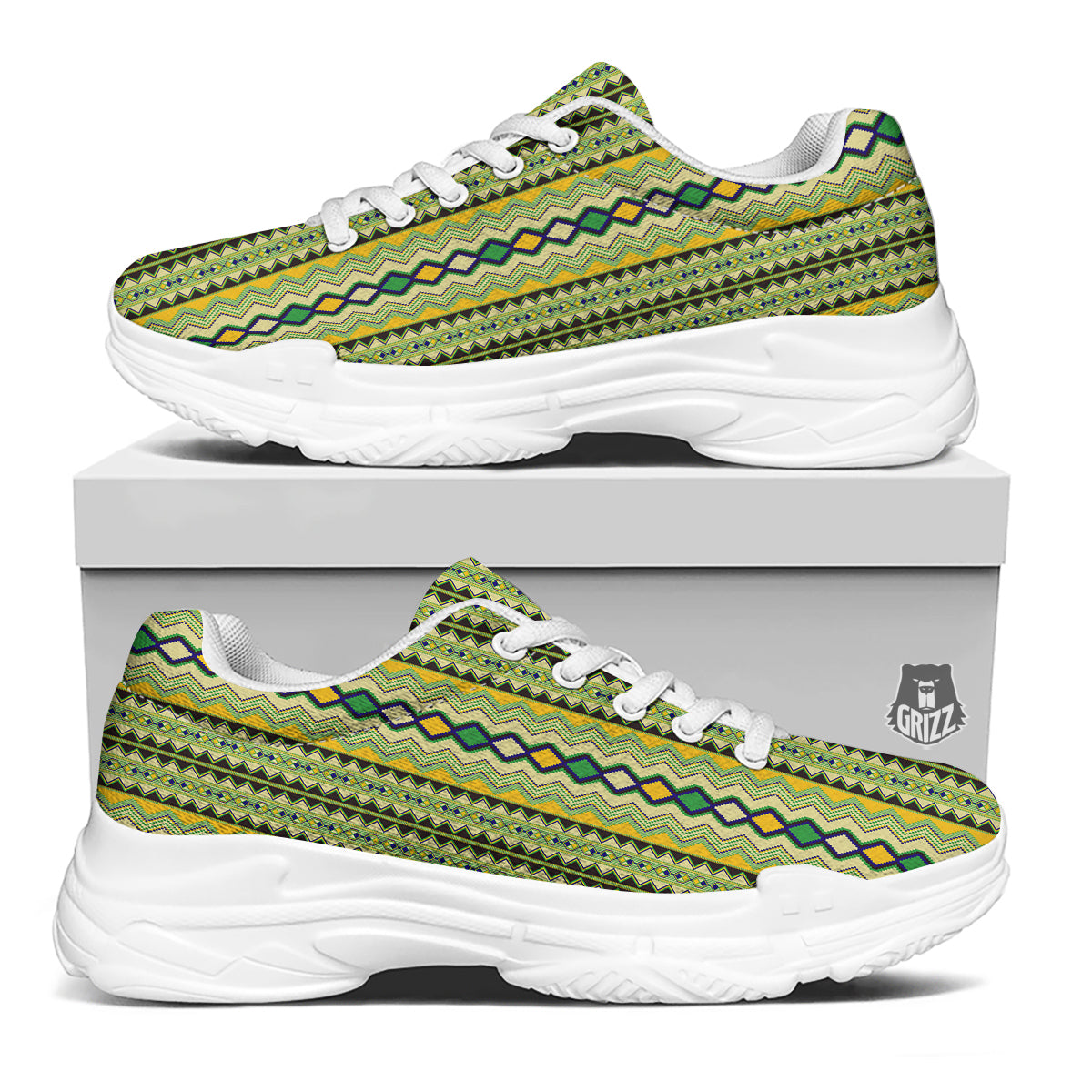 Kente African Print Pattern White Chunky Shoes-grizzshop