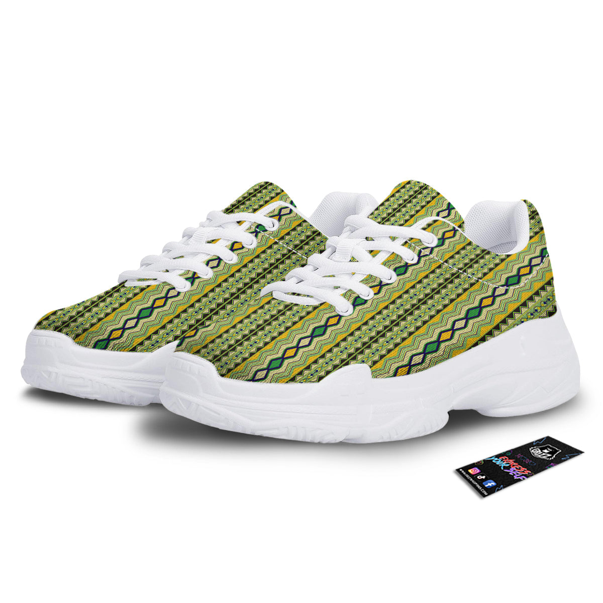 Kente African Print Pattern White Chunky Shoes-grizzshop