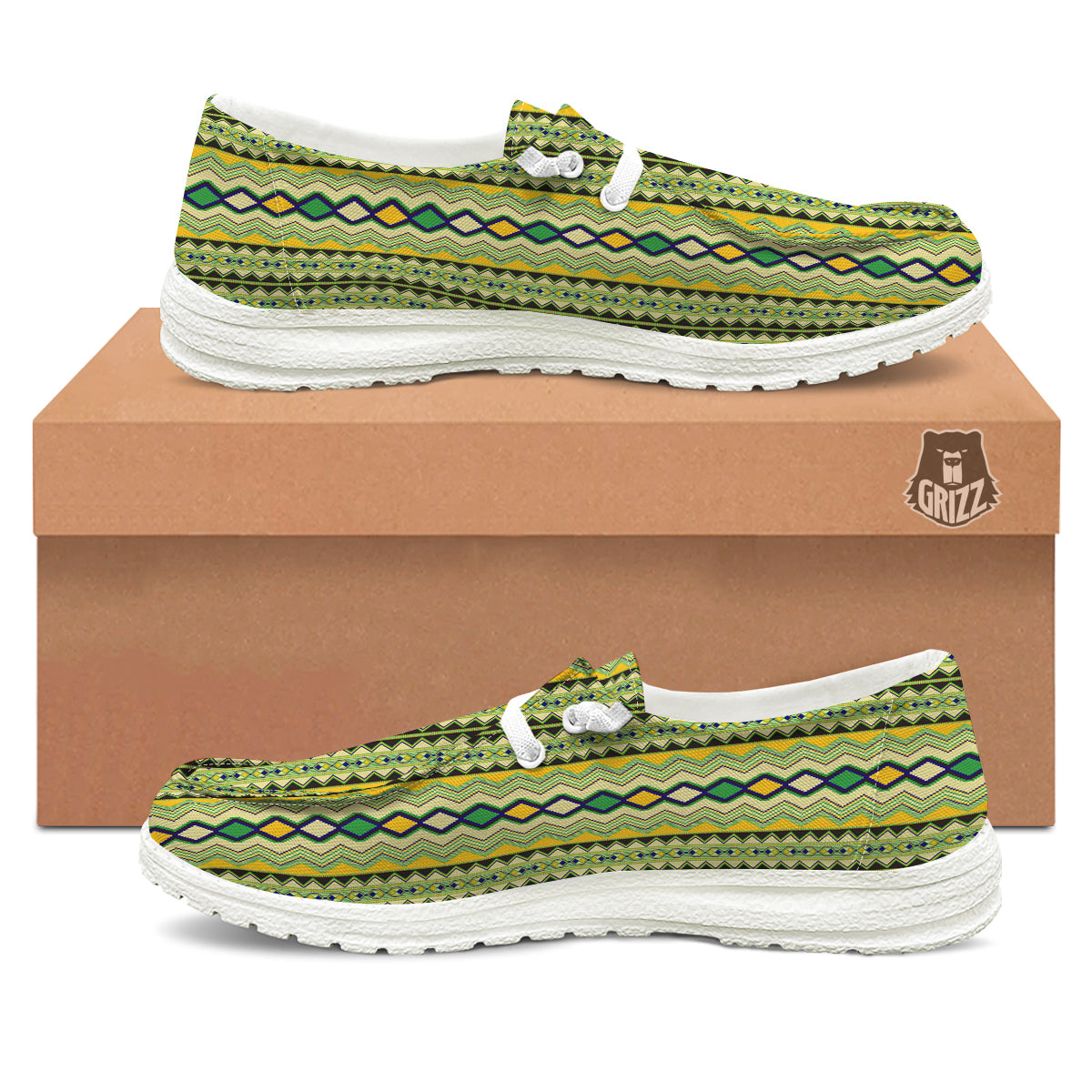 Kente African Print Pattern White Loafers-grizzshop