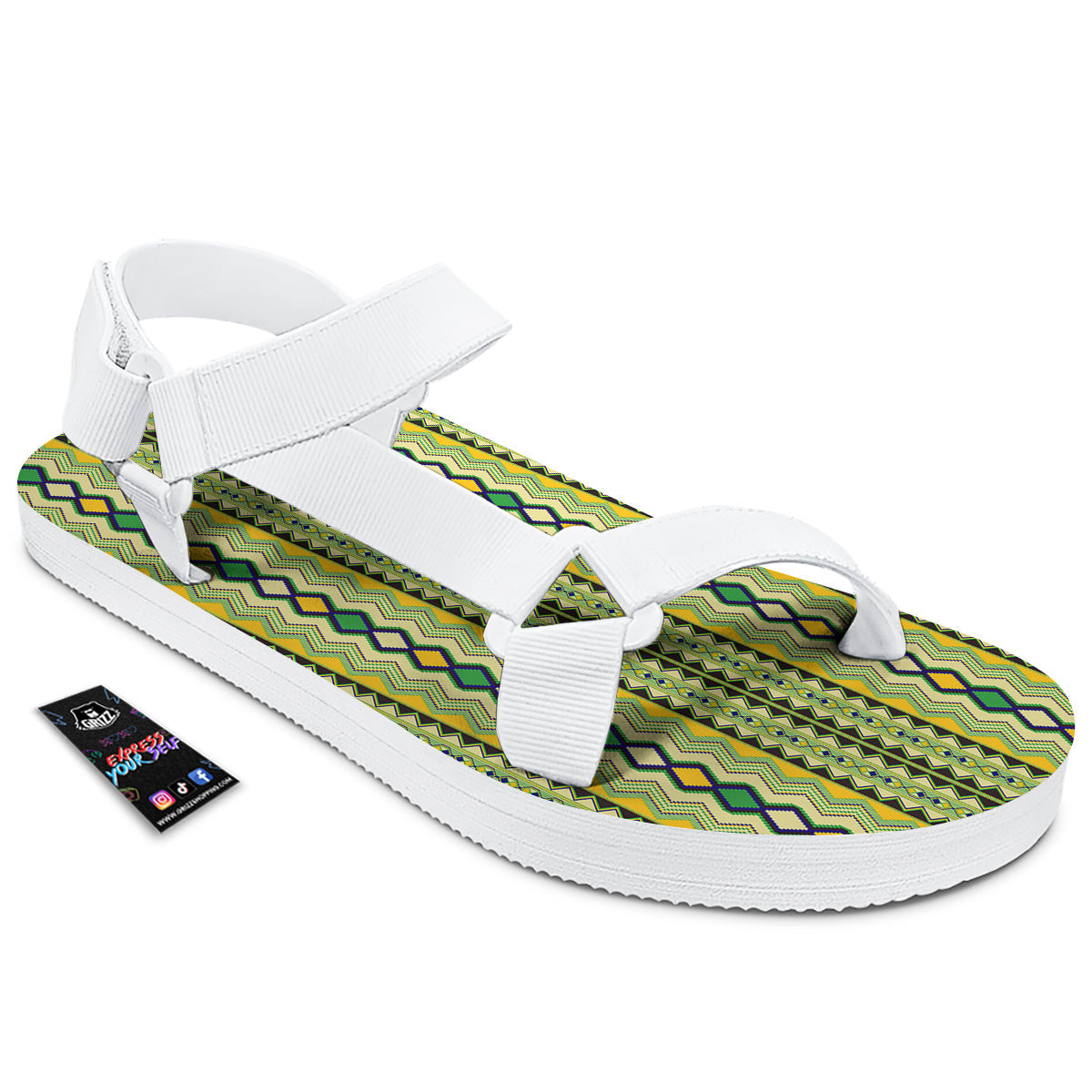 Kente African Print Pattern White Open Toe Sandals-grizzshop