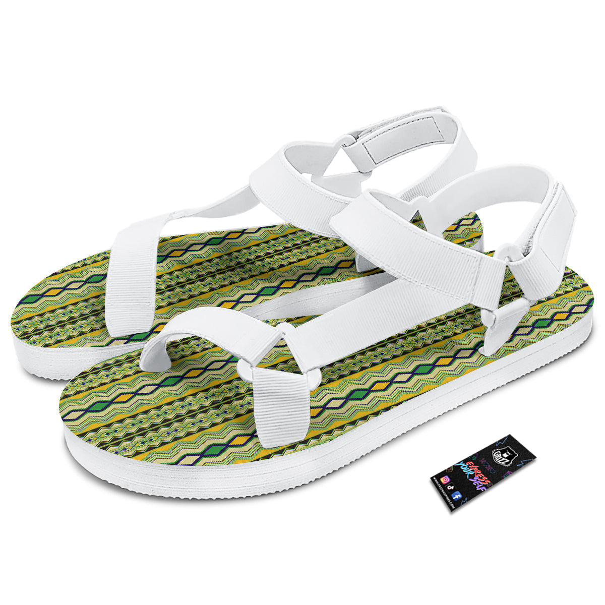 Kente African Print Pattern White Open Toe Sandals-grizzshop