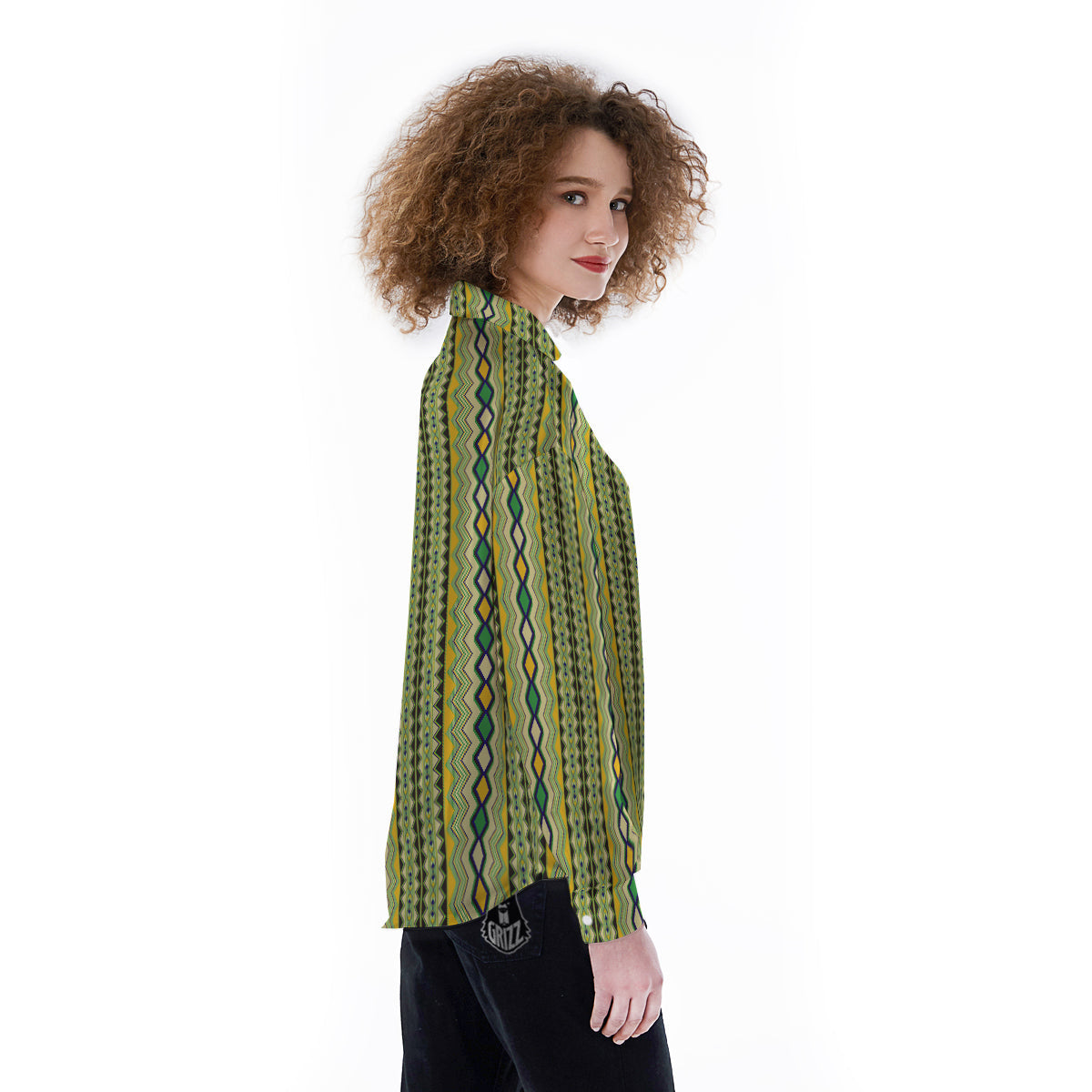 Kente African Print Pattern Women's Long Sleeve Shirts-grizzshop