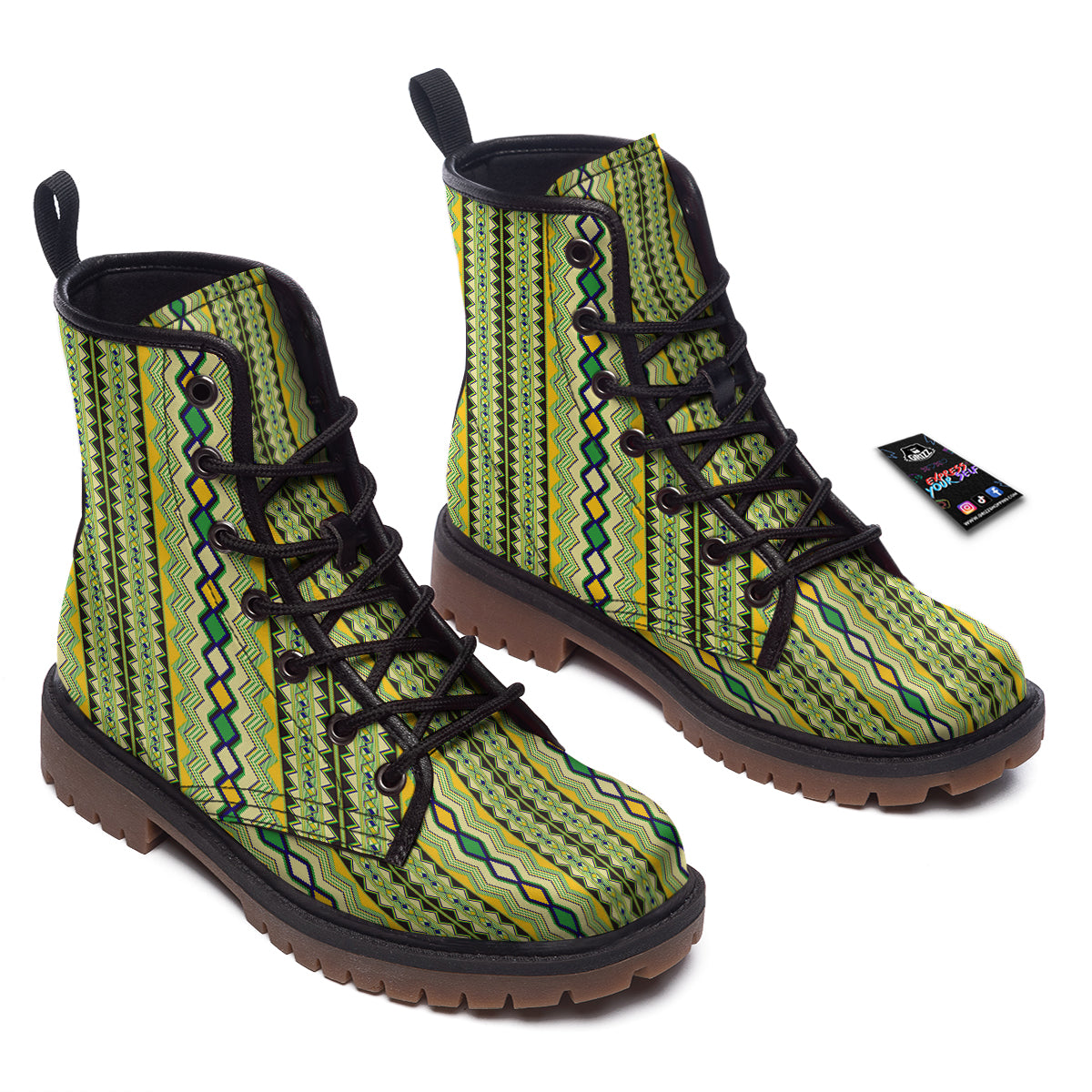 Kente African Print Pattern Work Boots-grizzshop