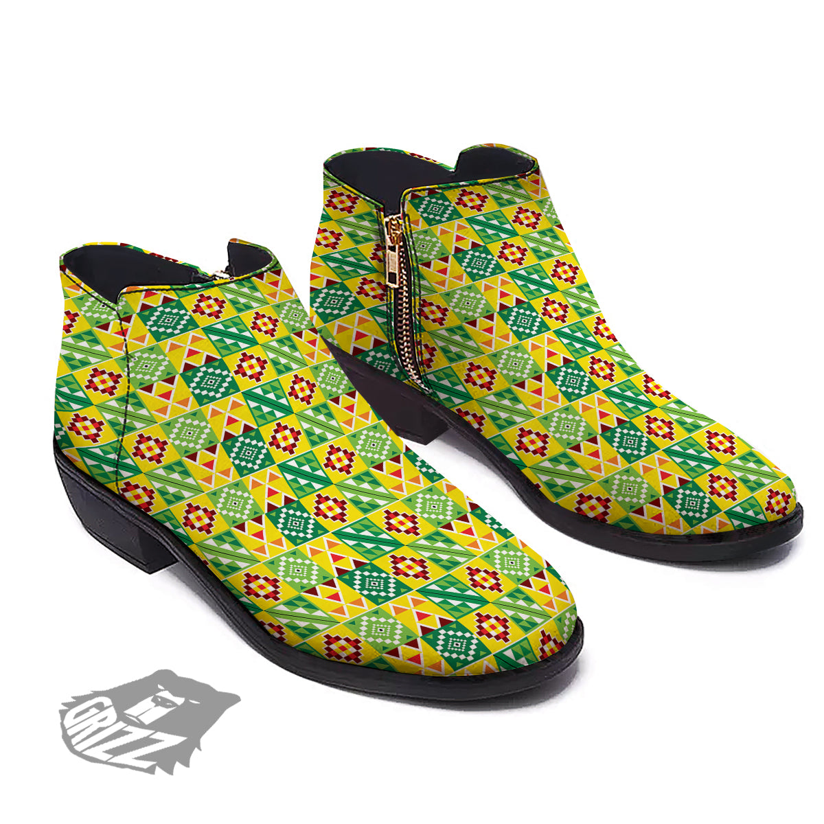 Kente Asante Print Pattern Ankle Boots-grizzshop