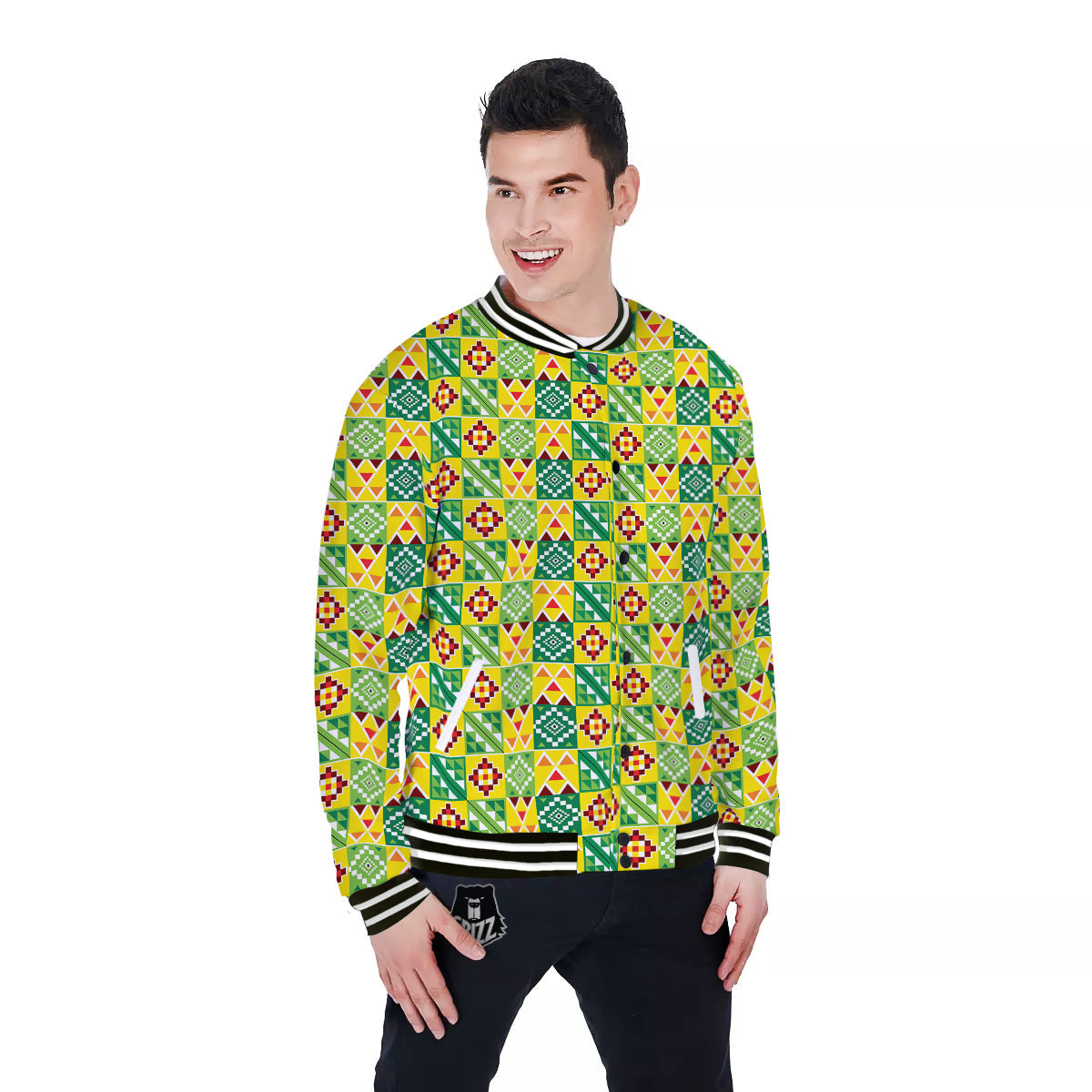 Kente Asante Print Pattern Baseball Jacket-grizzshop