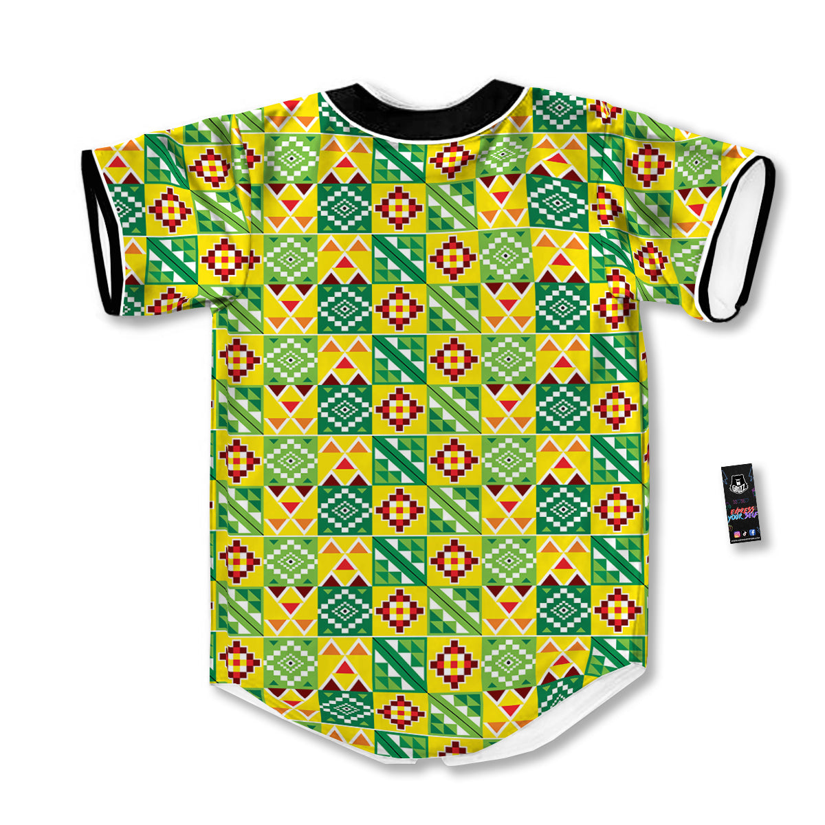 Kente Asante Print Pattern Baseball Jersey-grizzshop