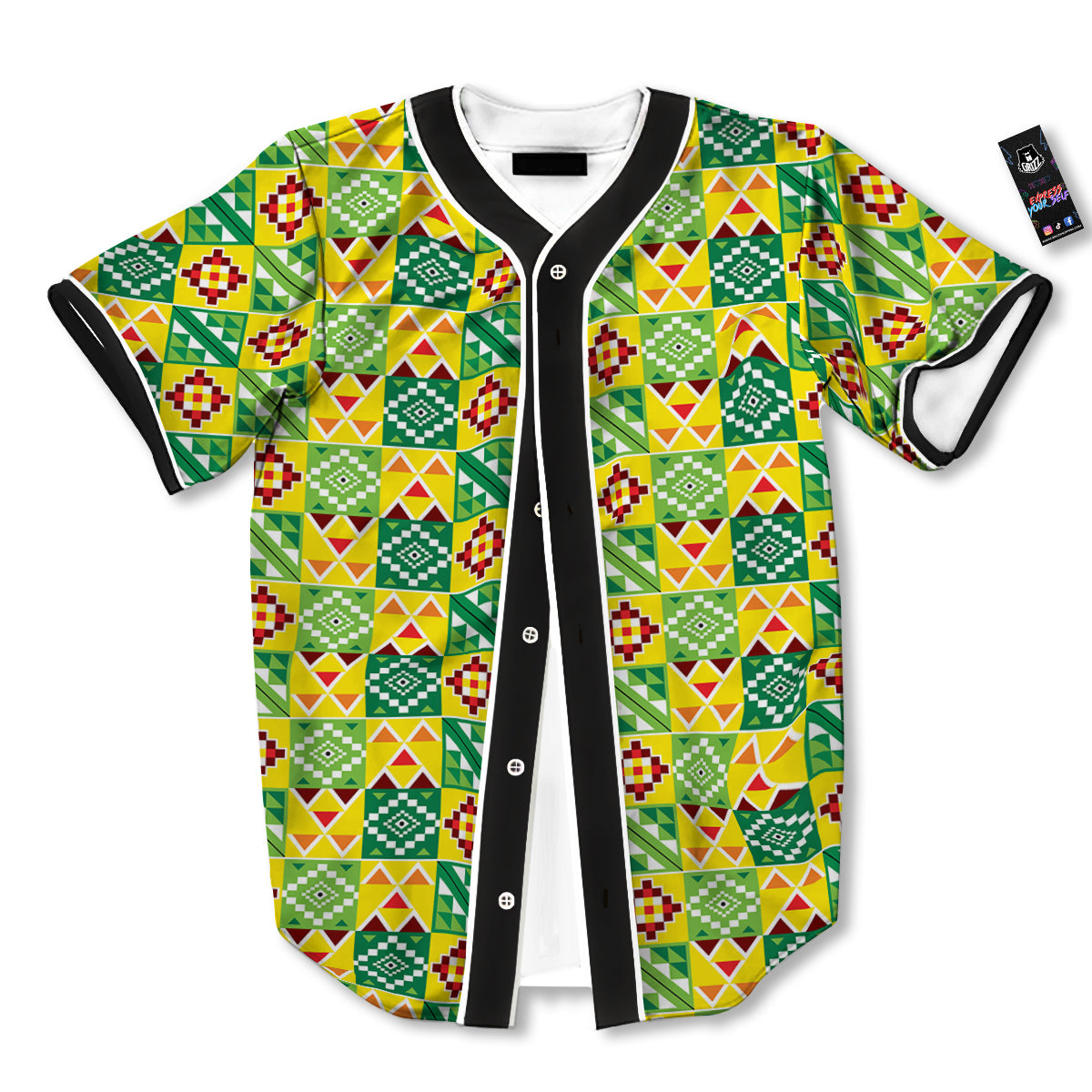 Kente Asante Print Pattern Baseball Jersey-grizzshop