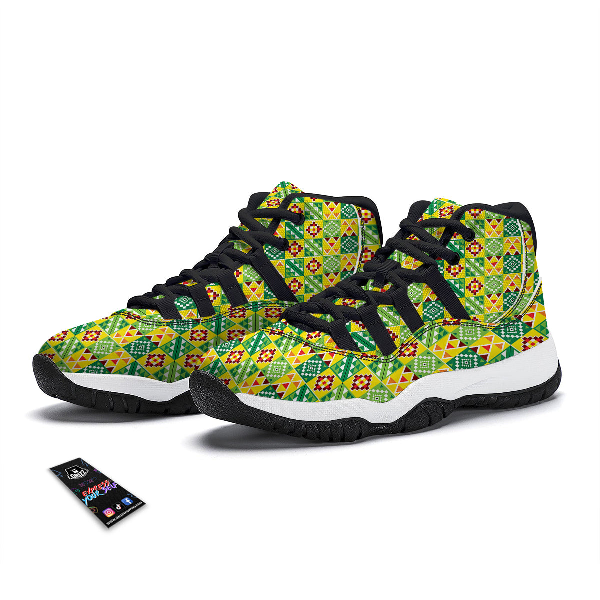 Kente Asante Print Pattern Black Bball Shoes-grizzshop