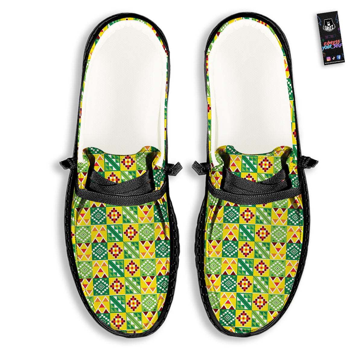 Kente Asante Print Pattern Black Loafers-grizzshop