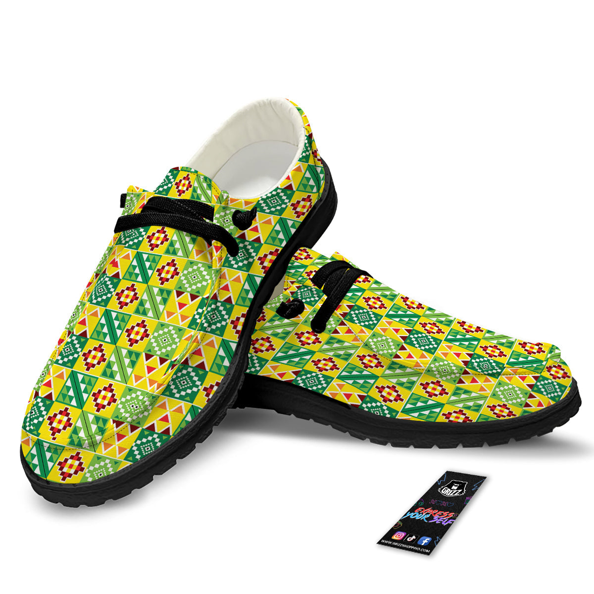 Kente Asante Print Pattern Black Loafers-grizzshop