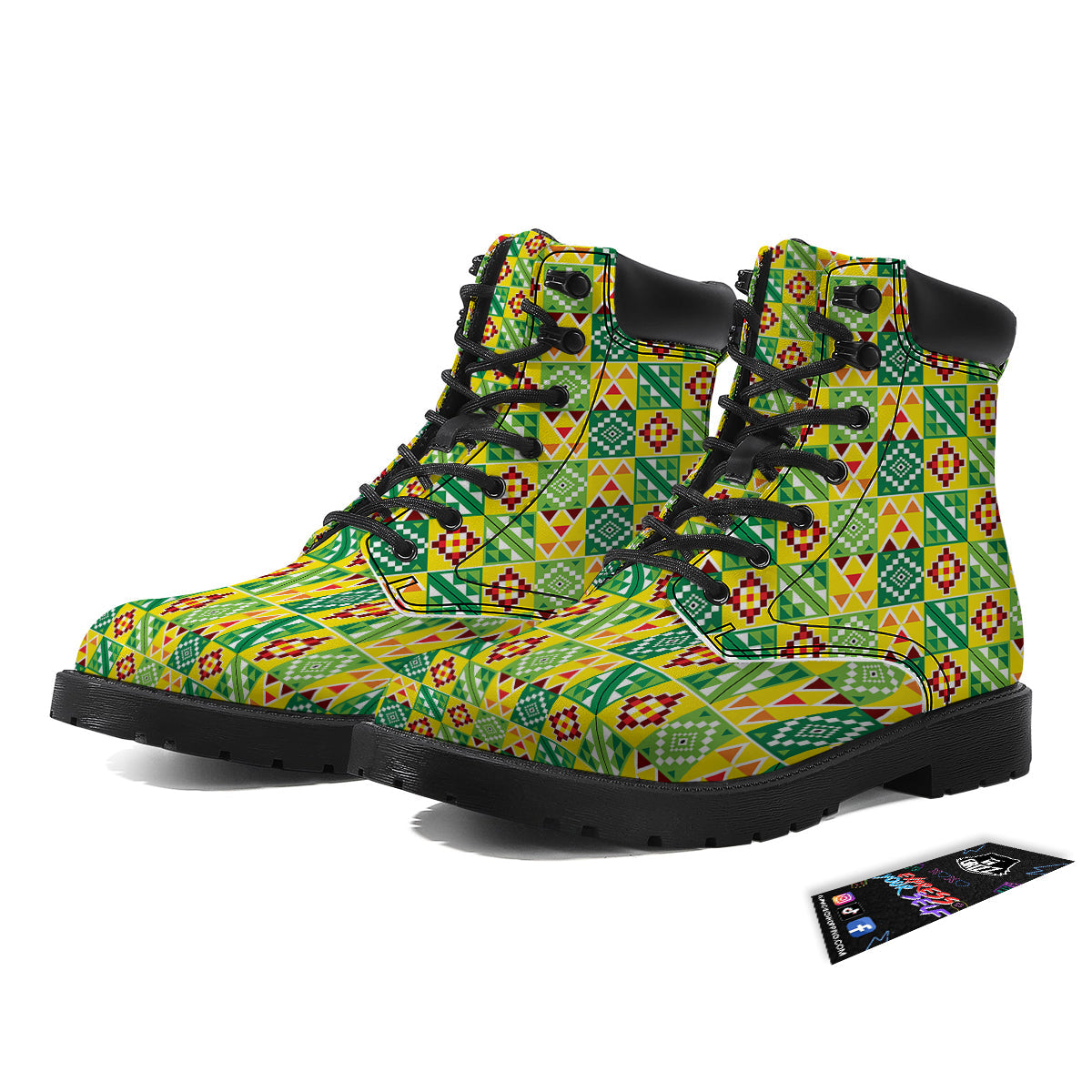 Kente Asante Print Pattern Boots-grizzshop