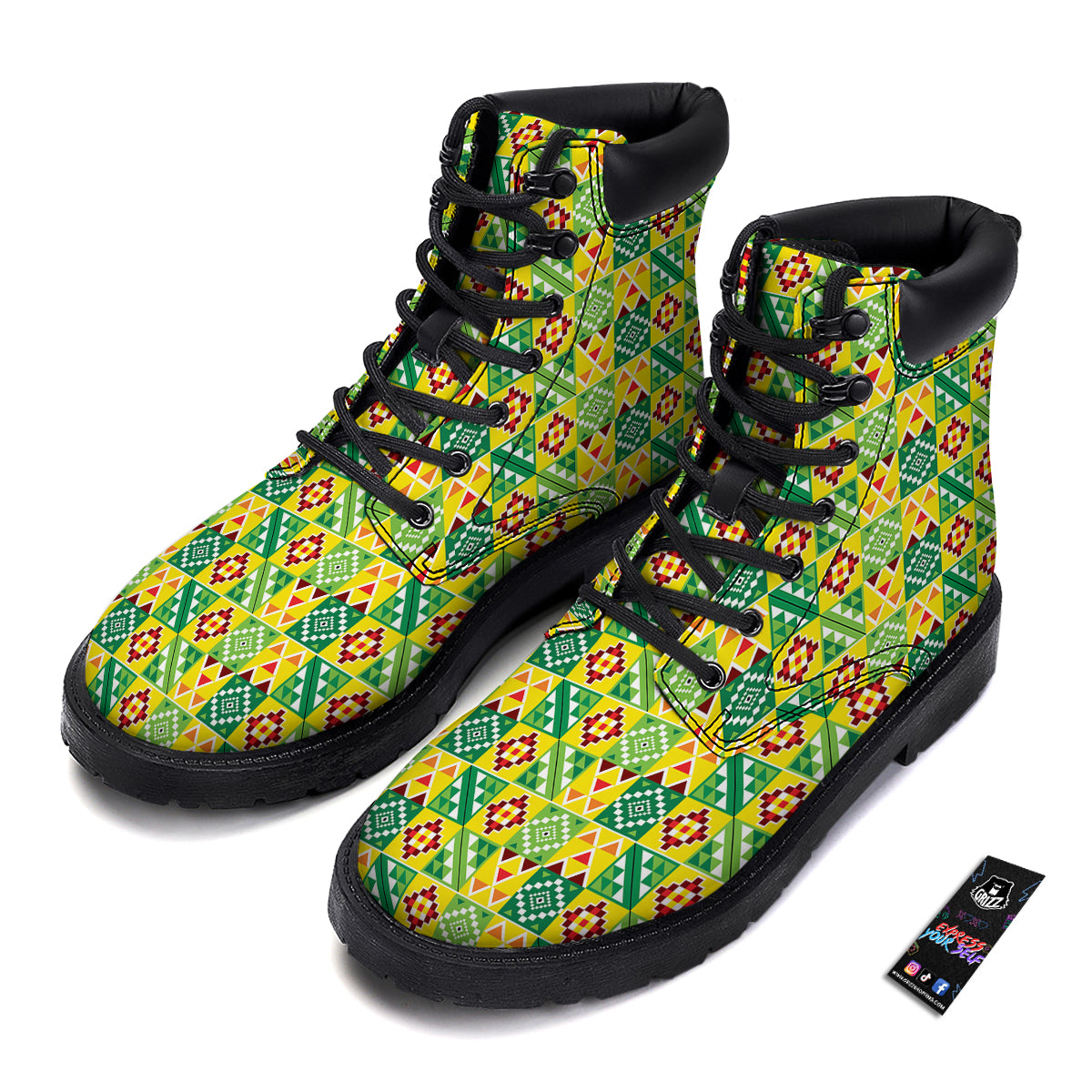 Kente Asante Print Pattern Boots-grizzshop