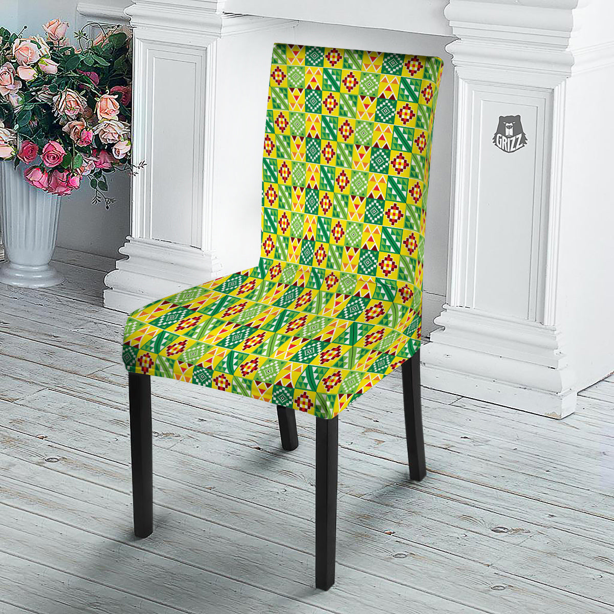 Kente Asante Print Pattern Dining Chair Slipcover-grizzshop