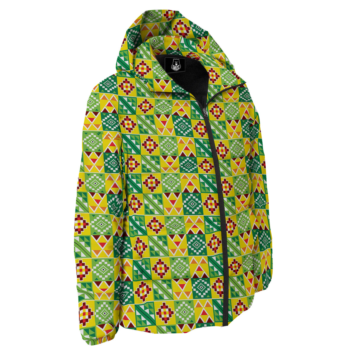 Kente Asante Print Pattern Down Jacket-grizzshop