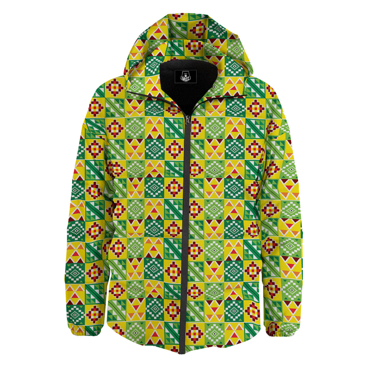 Kente Asante Print Pattern Down Jacket-grizzshop