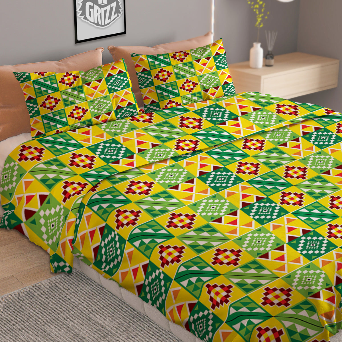 Kente Asante Print Pattern Duvet Cover Bedding Set
