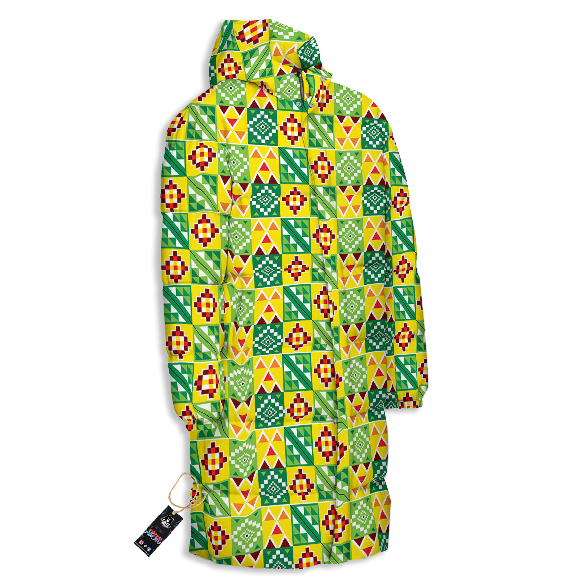 Kente Asante Print Pattern Long Down Jacket-grizzshop