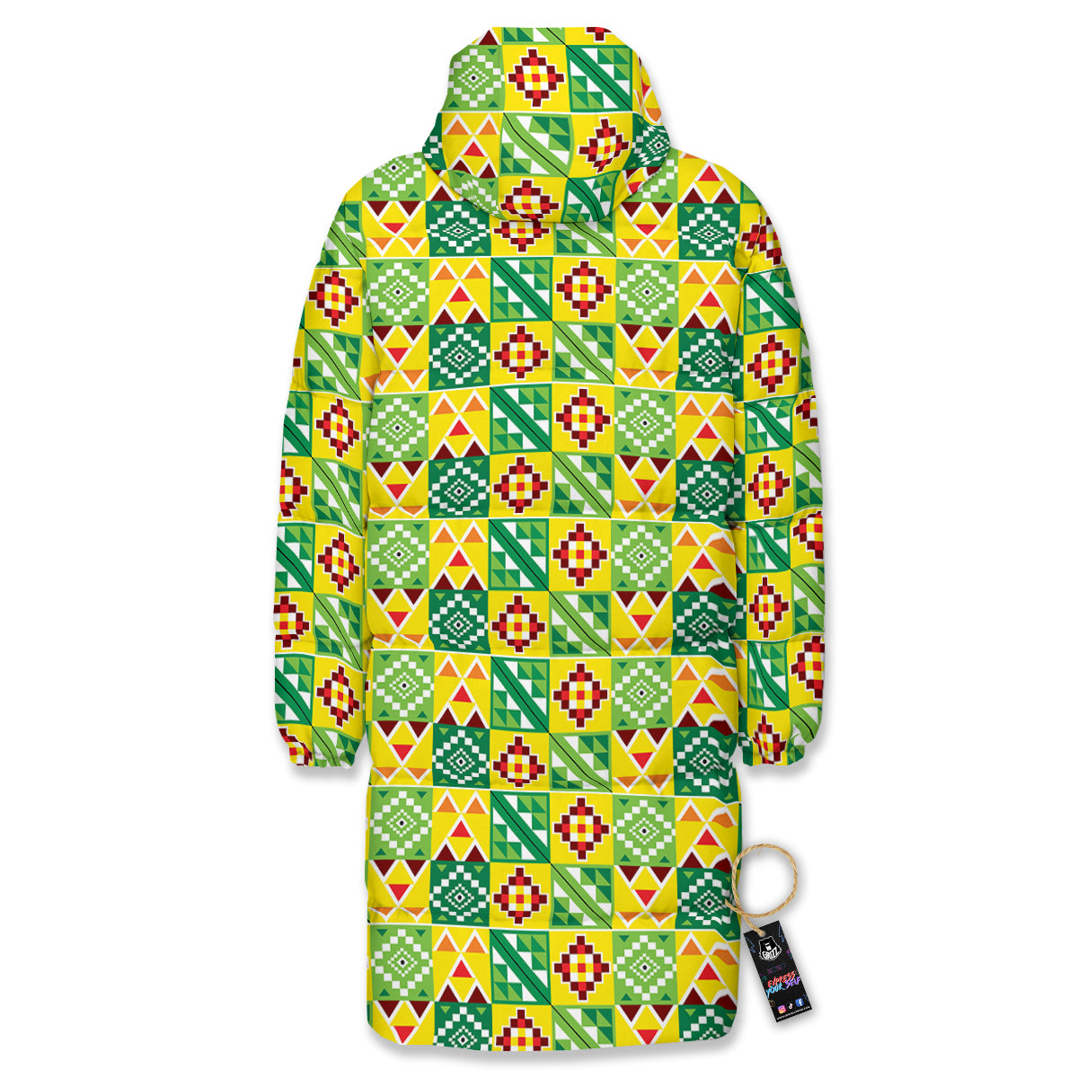 Kente Asante Print Pattern Long Down Jacket-grizzshop