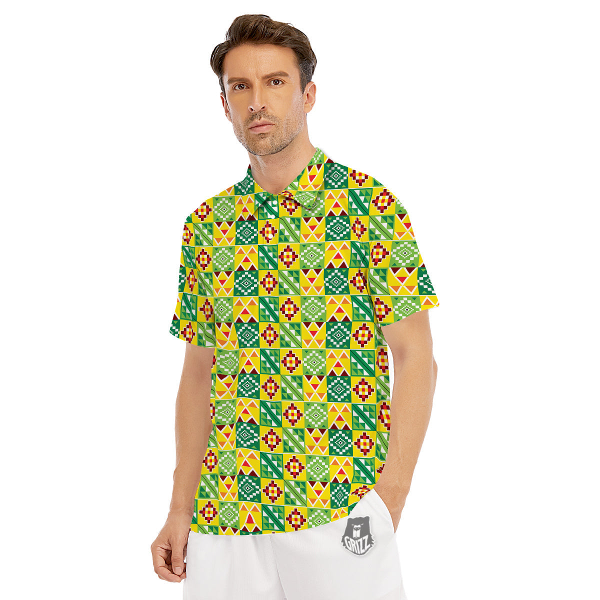 Kente Asante Print Pattern Men's Golf Shirts-grizzshop