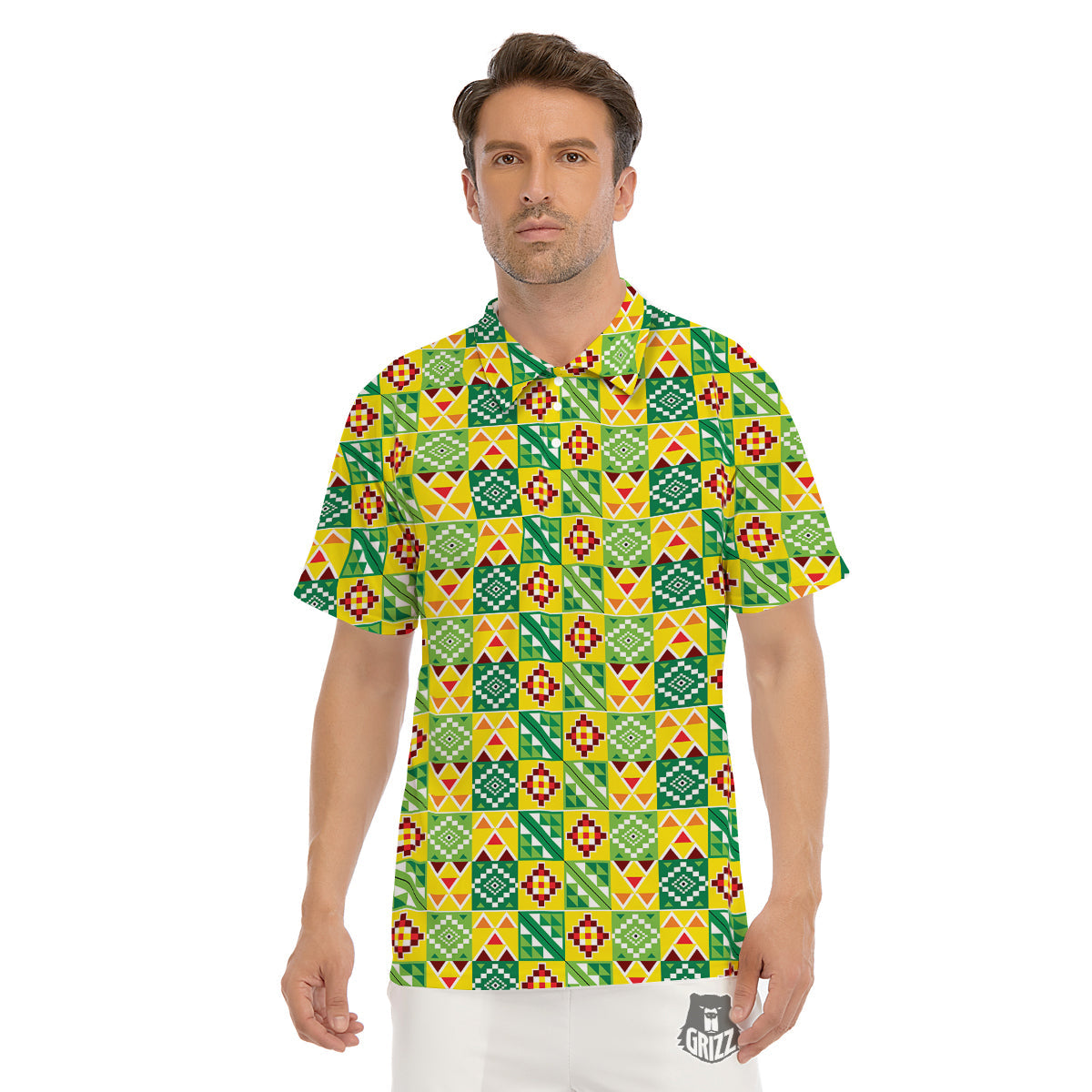 Kente Asante Print Pattern Men's Golf Shirts-grizzshop