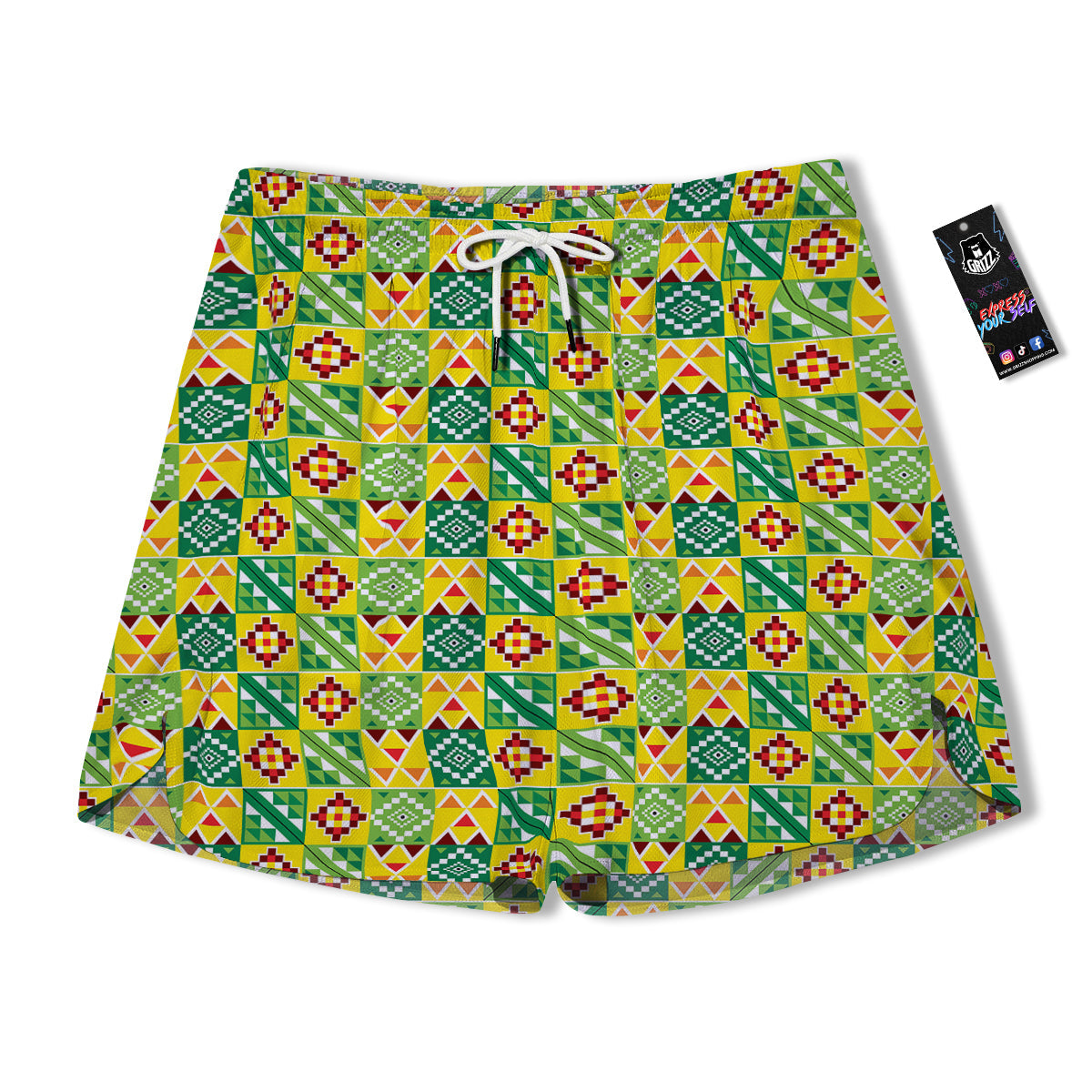 Kente Asante Print Pattern Men's Running Shorts-grizzshop