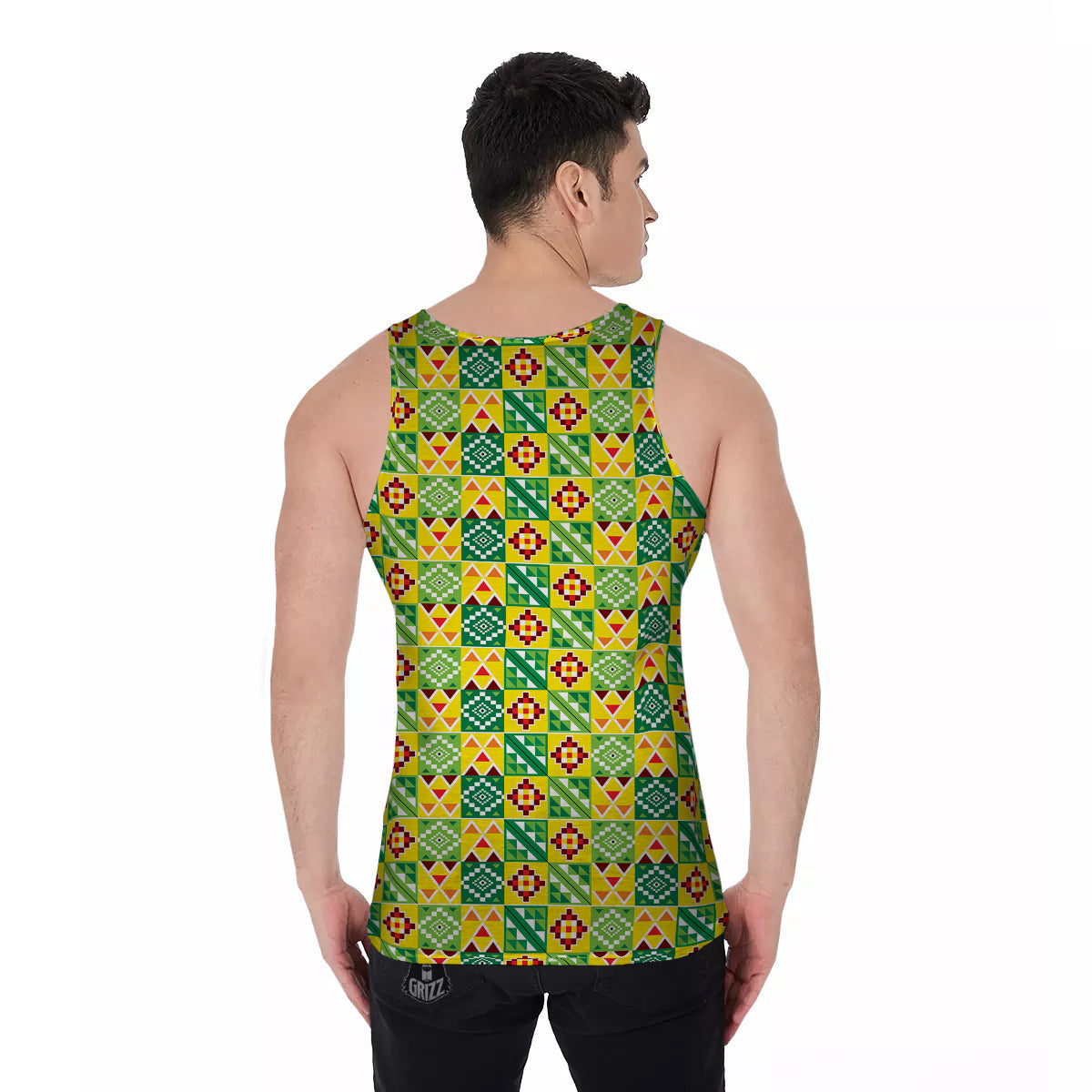 Kente Asante Print Pattern Men's Tank Top-grizzshop