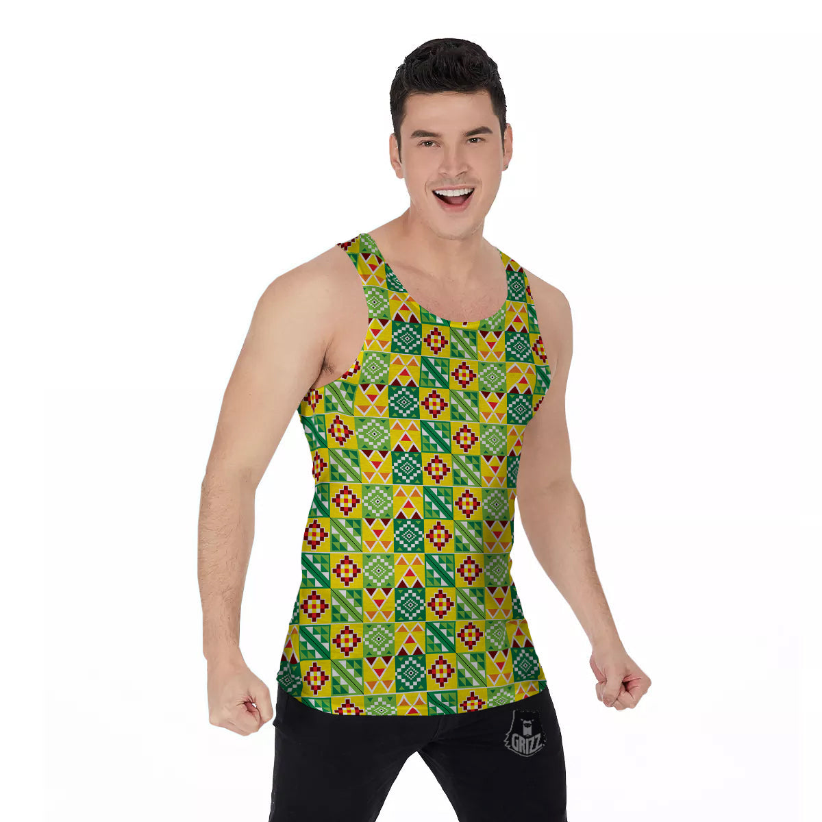 Kente Asante Print Pattern Men's Tank Top-grizzshop