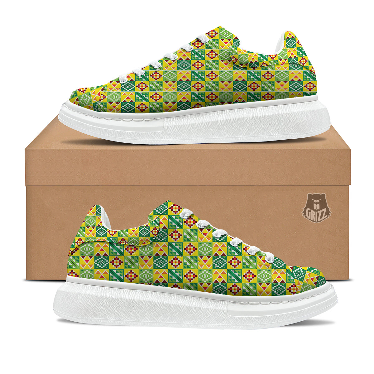 Kente Asante Print Pattern Platform Shoes-grizzshop
