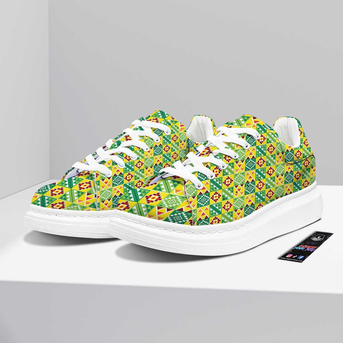 Kente Asante Print Pattern Platform Shoes-grizzshop