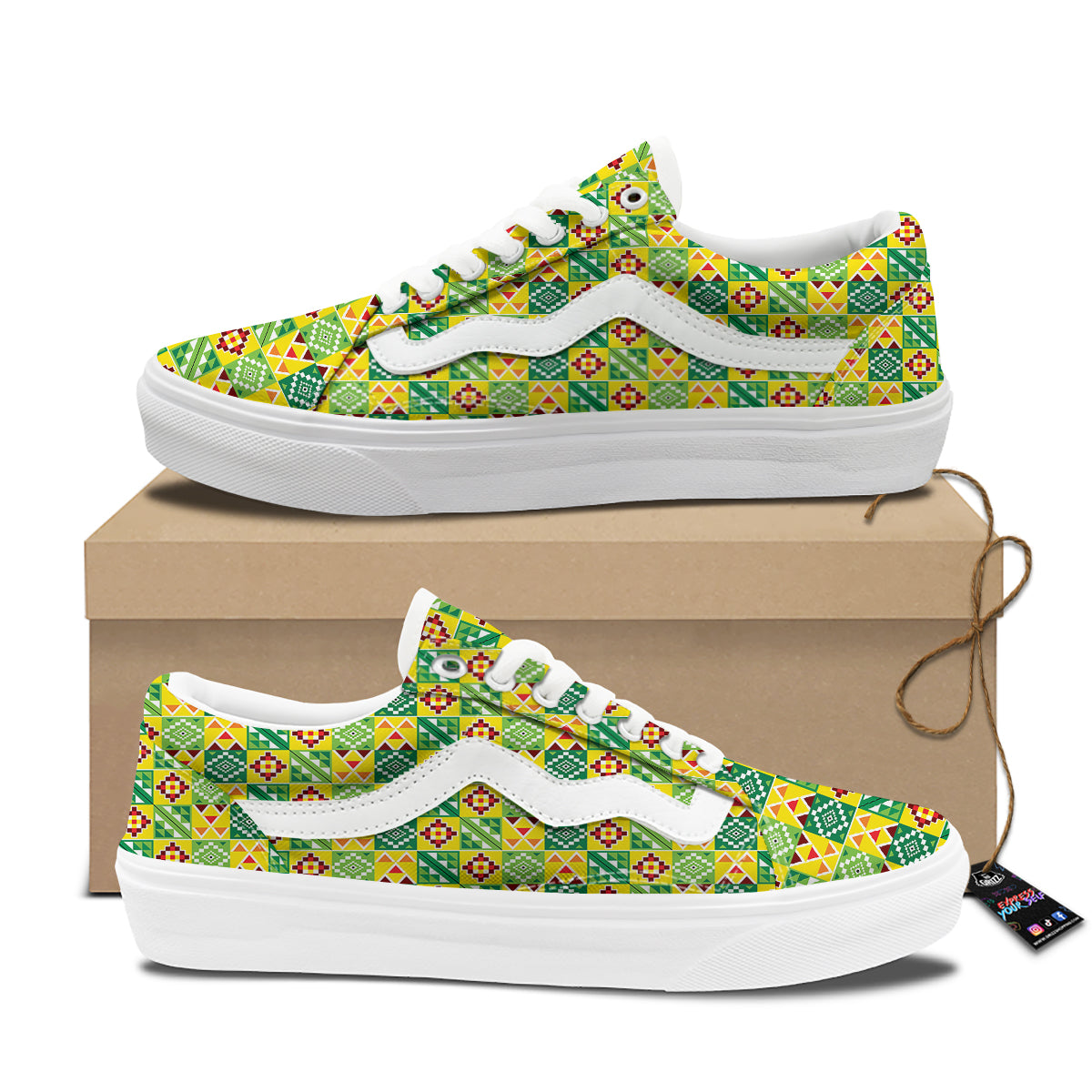 Kente Asante Print Pattern Skate Shoes-grizzshop