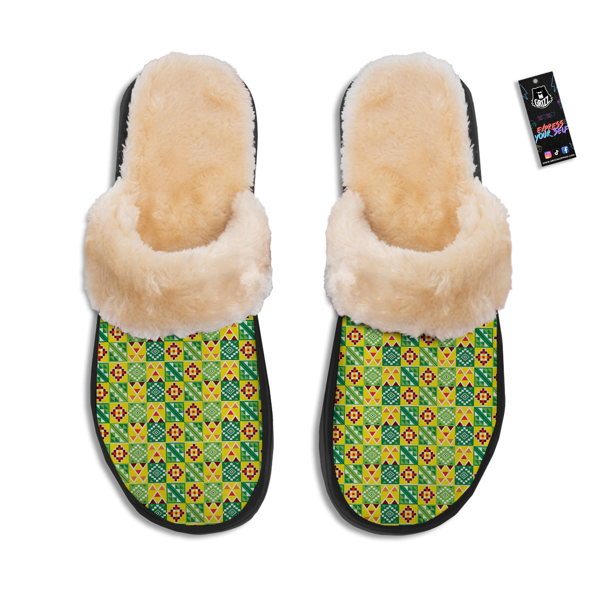 Kente Asante Print Pattern Slippers-grizzshop